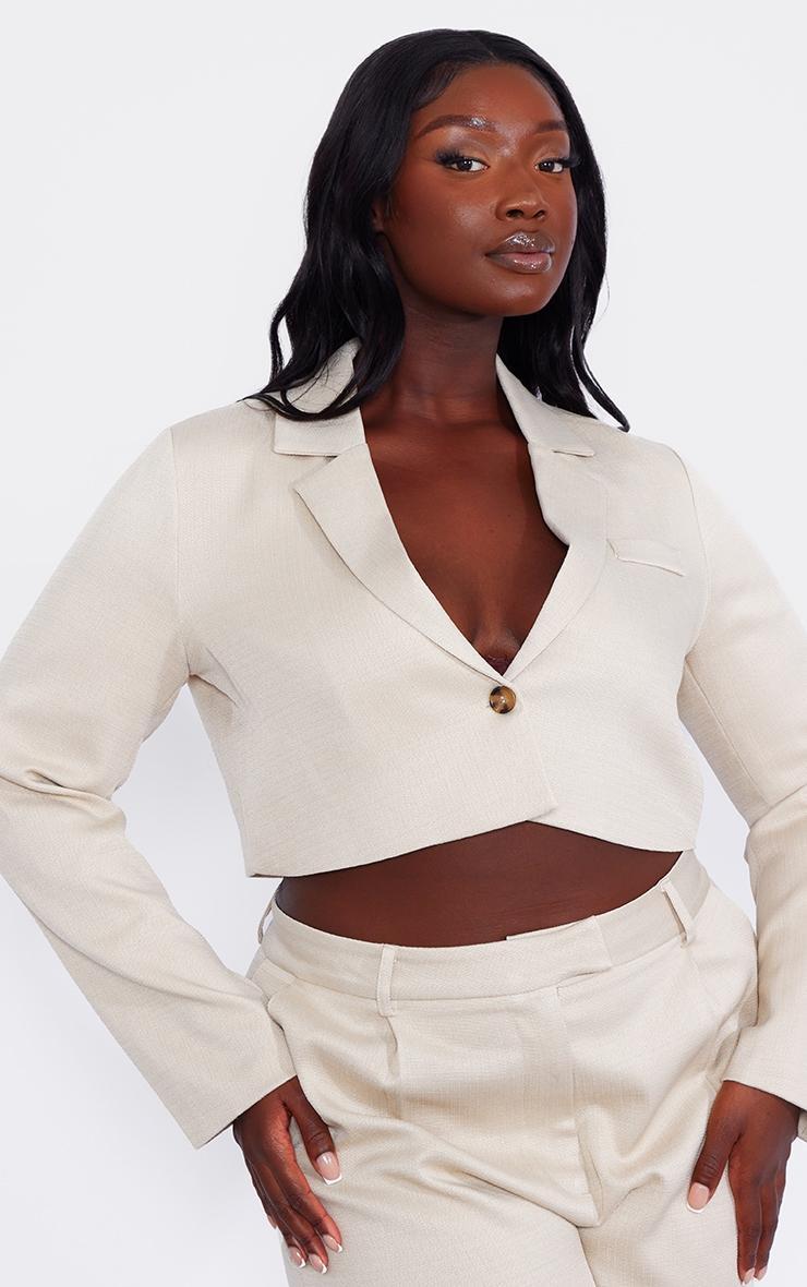 Plus Stone Linen Look Cropped Blazer Product Image