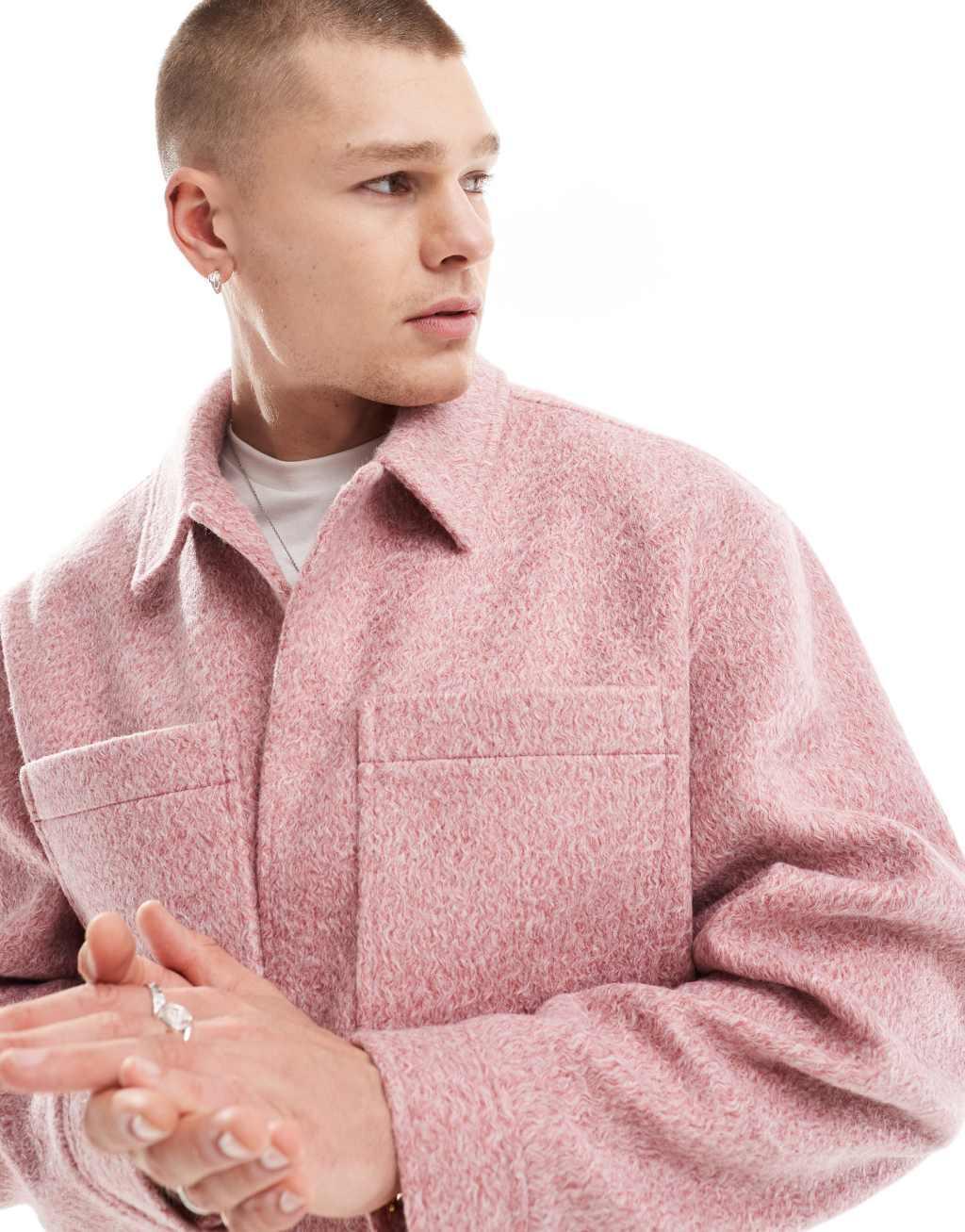 ASOS DESIGN wool mix harrington jacket in pink Product Image