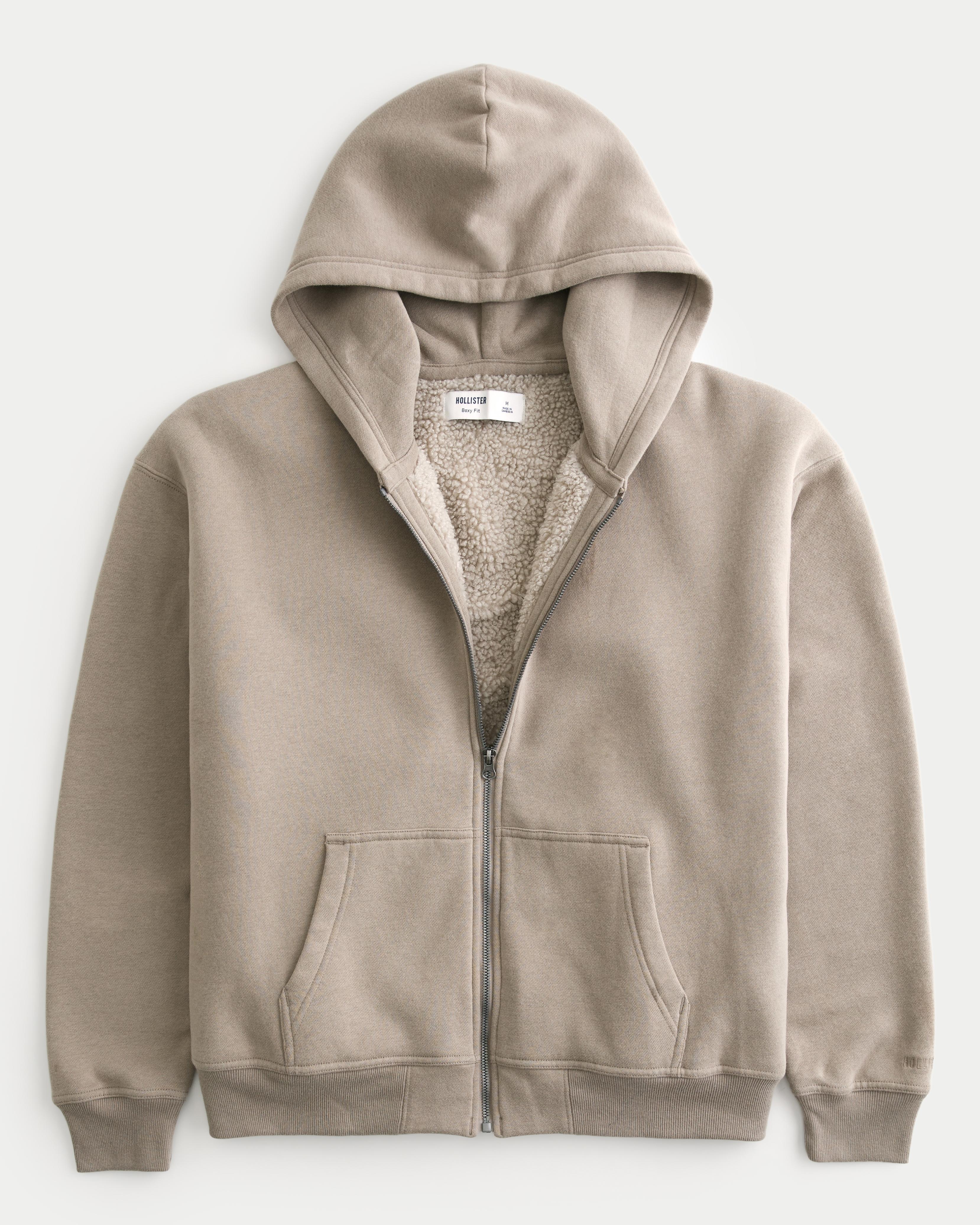 Boxy Faux Shearling-Lined Zip-Up Hoodie Product Image