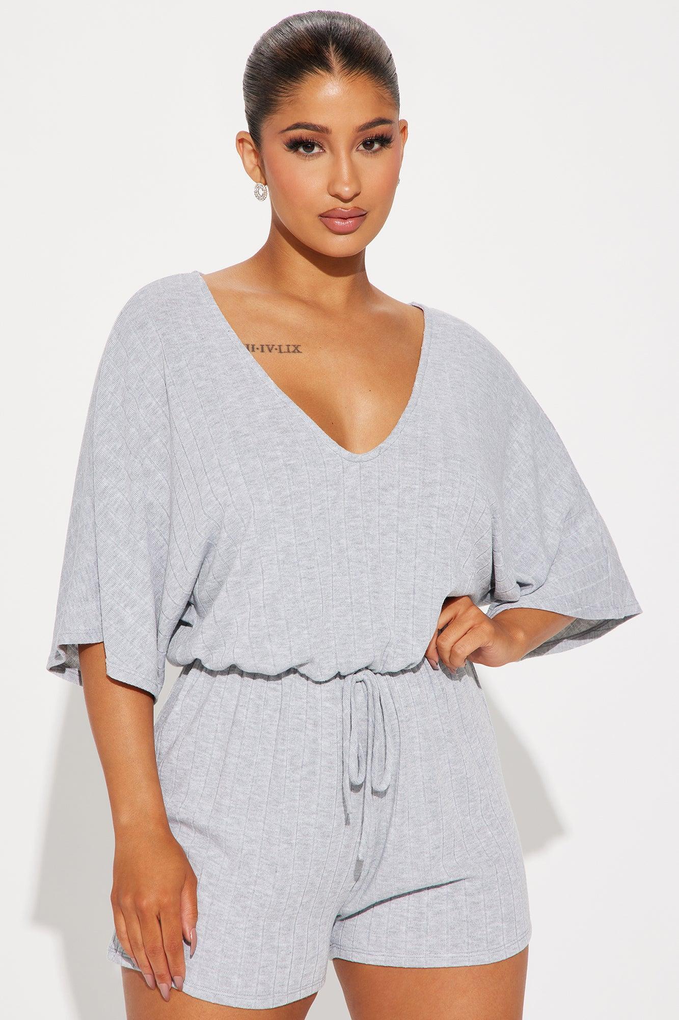 Praise Me Ribbed Romper - Heather Grey Product Image