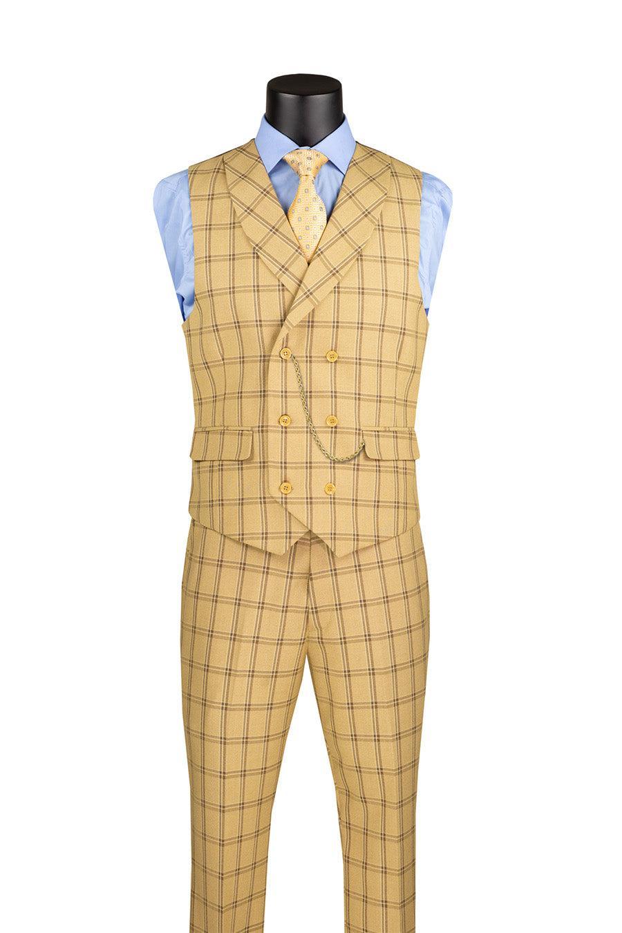 Lazio Collection - Modern Fit Windowpane Suit 3 Piece in Tan Product Image