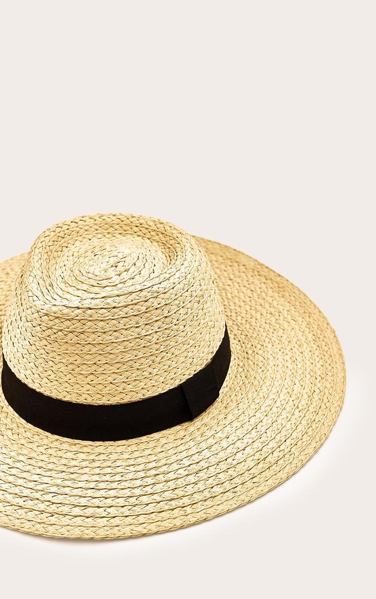 Natural Raffia Sun Hat with Black Ribbon Detail Product Image