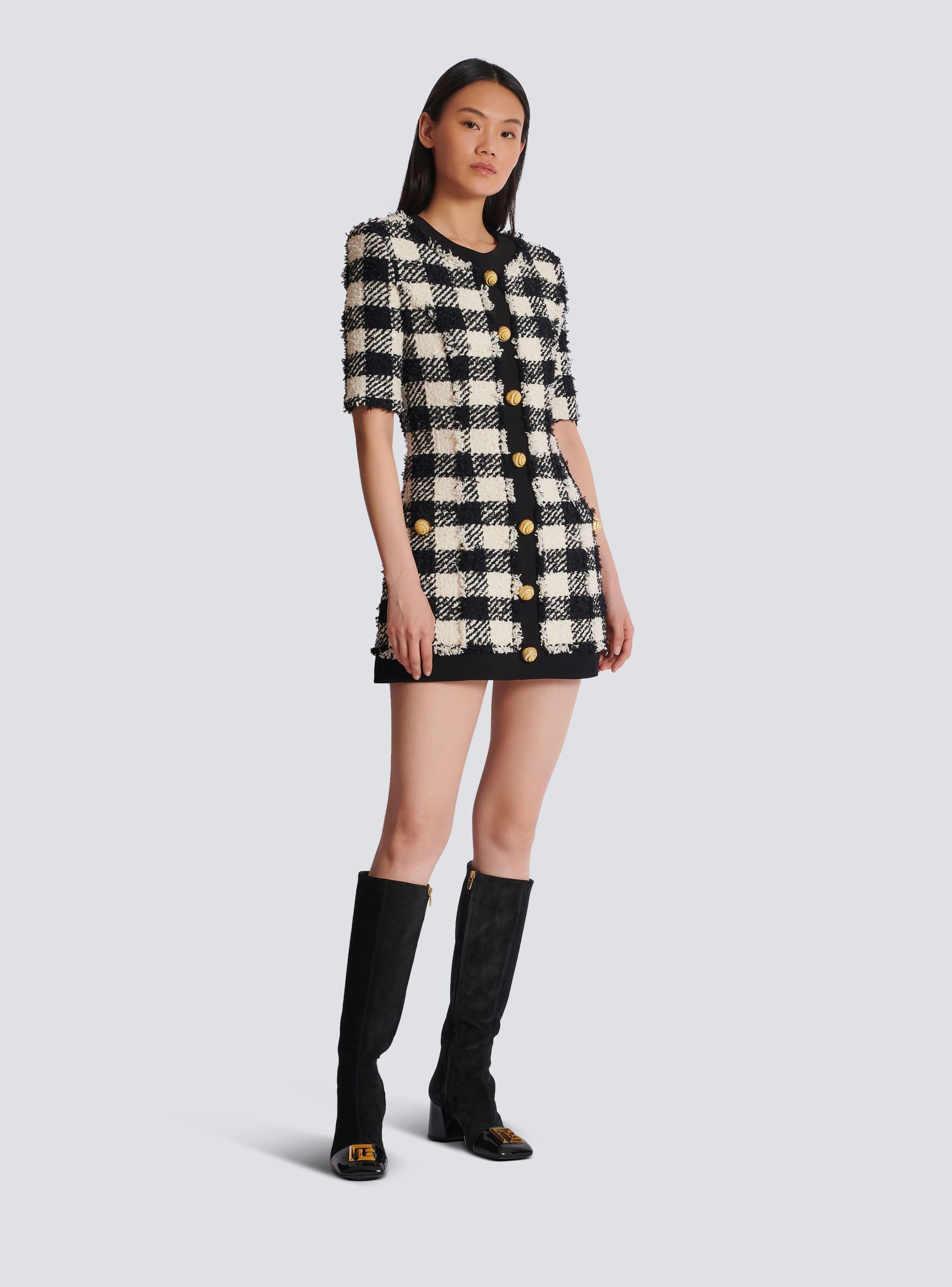 Gingham tweed and crepe dress Product Image