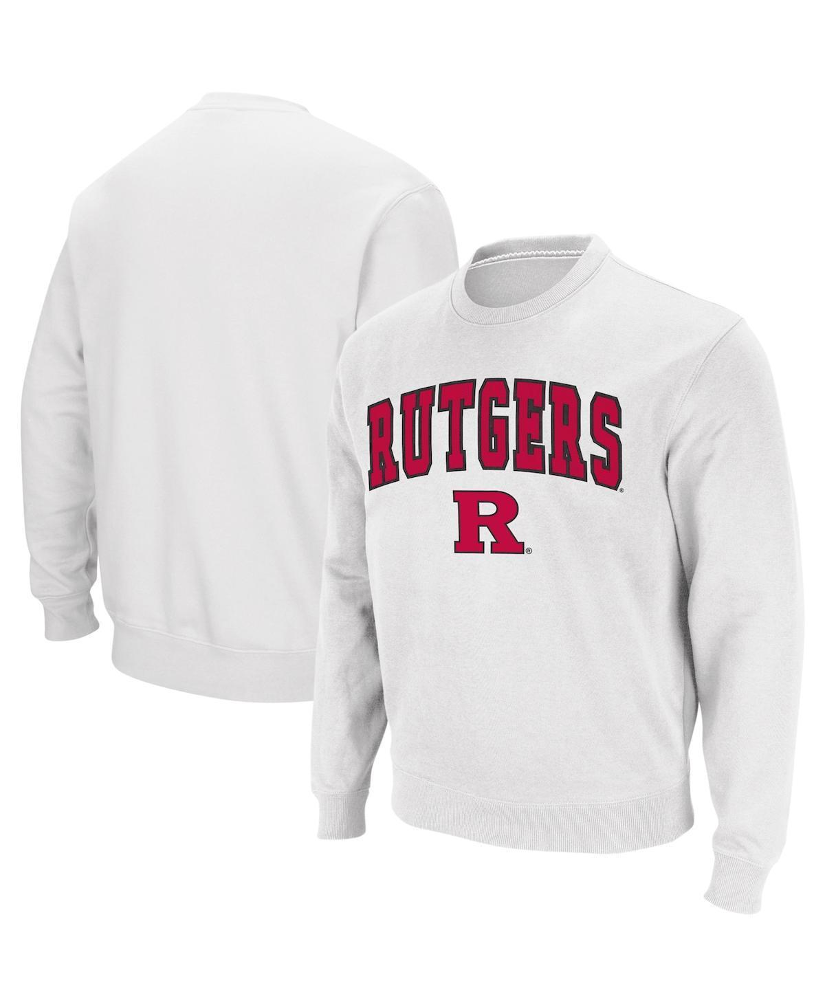 Men's Colosseum White Rutgers Scarlet Knights Arch & Logo Crew Neck Sweatshirt, Size: Medium Product Image