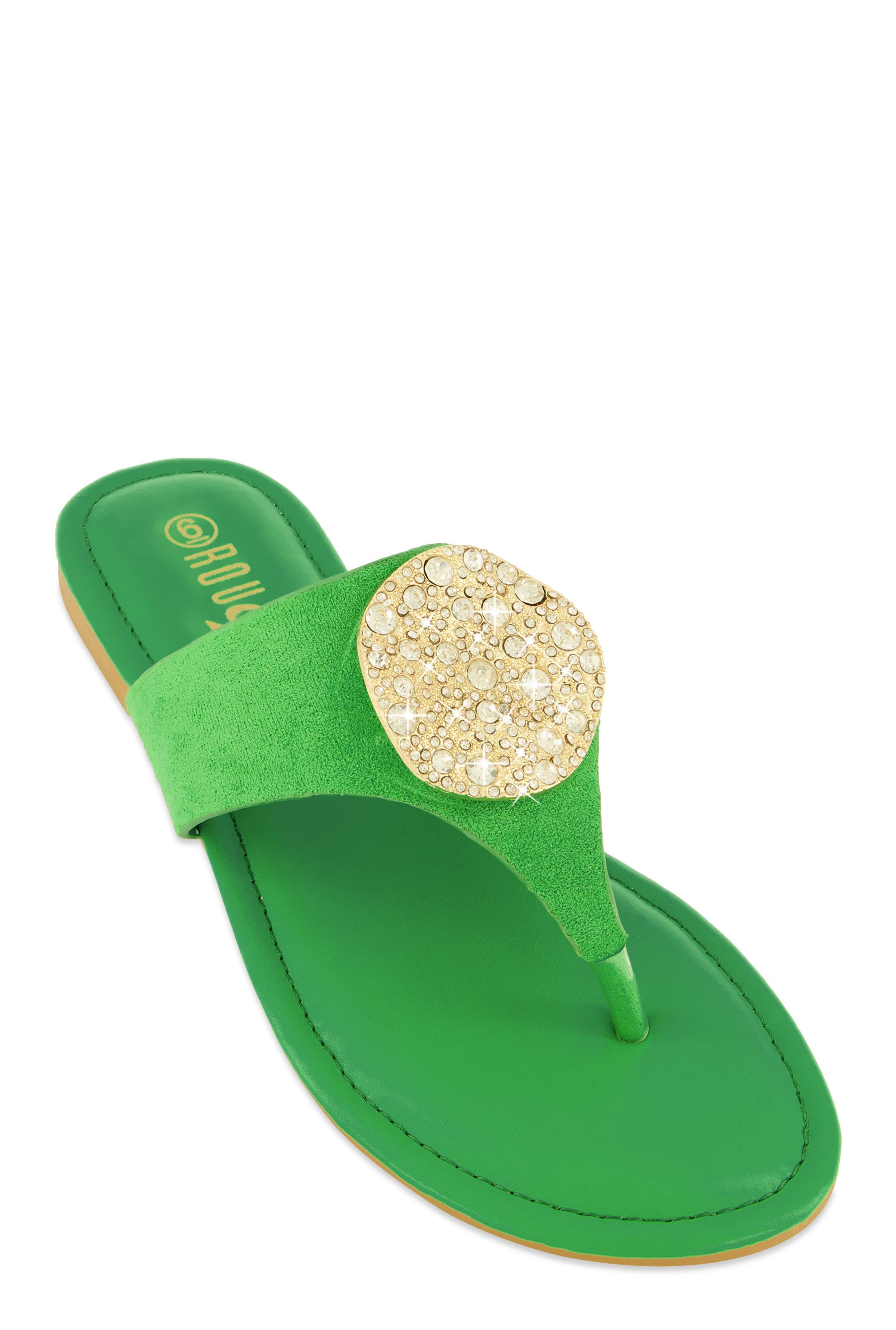 Womens Rhinestone Metallic Pendant Thong Slide Sandals Product Image