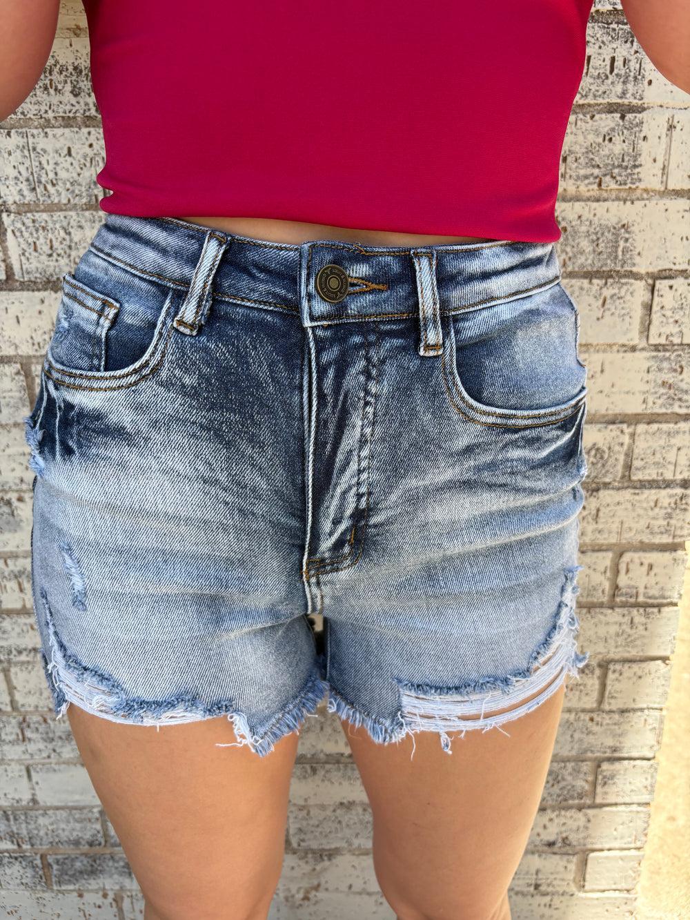 Distressed Tummy Control Denim Shorts - 2 Colors Product Image