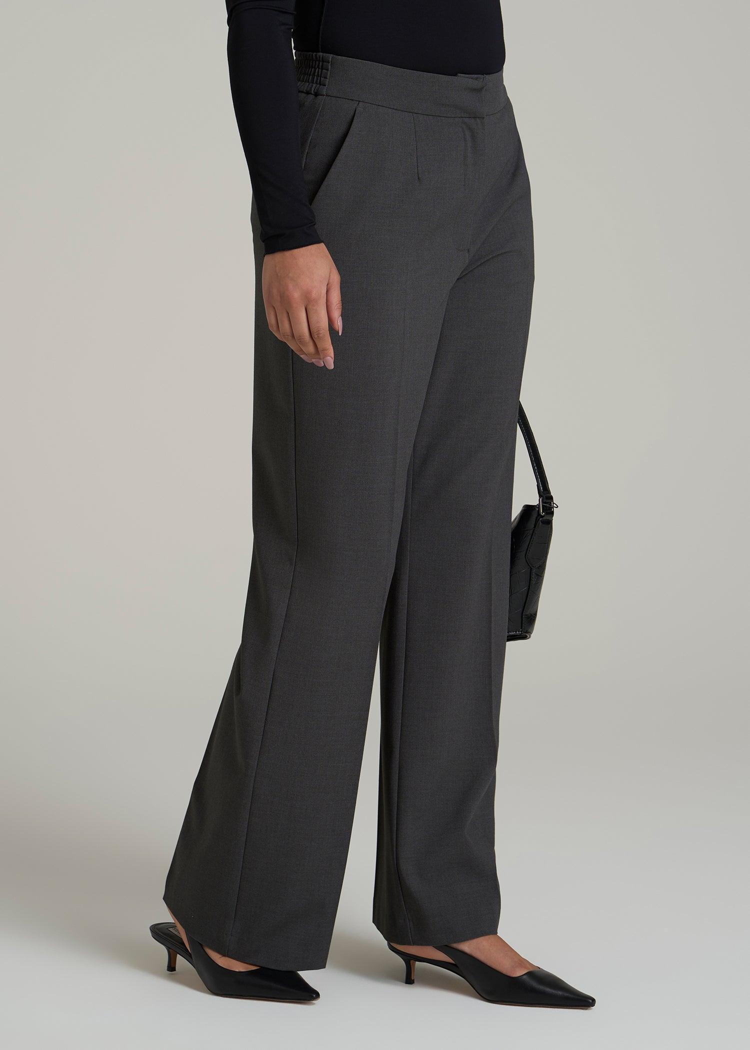 Flat Front Wide Leg Dress Pants for Tall Women in Graphic Charcoal Female Product Image