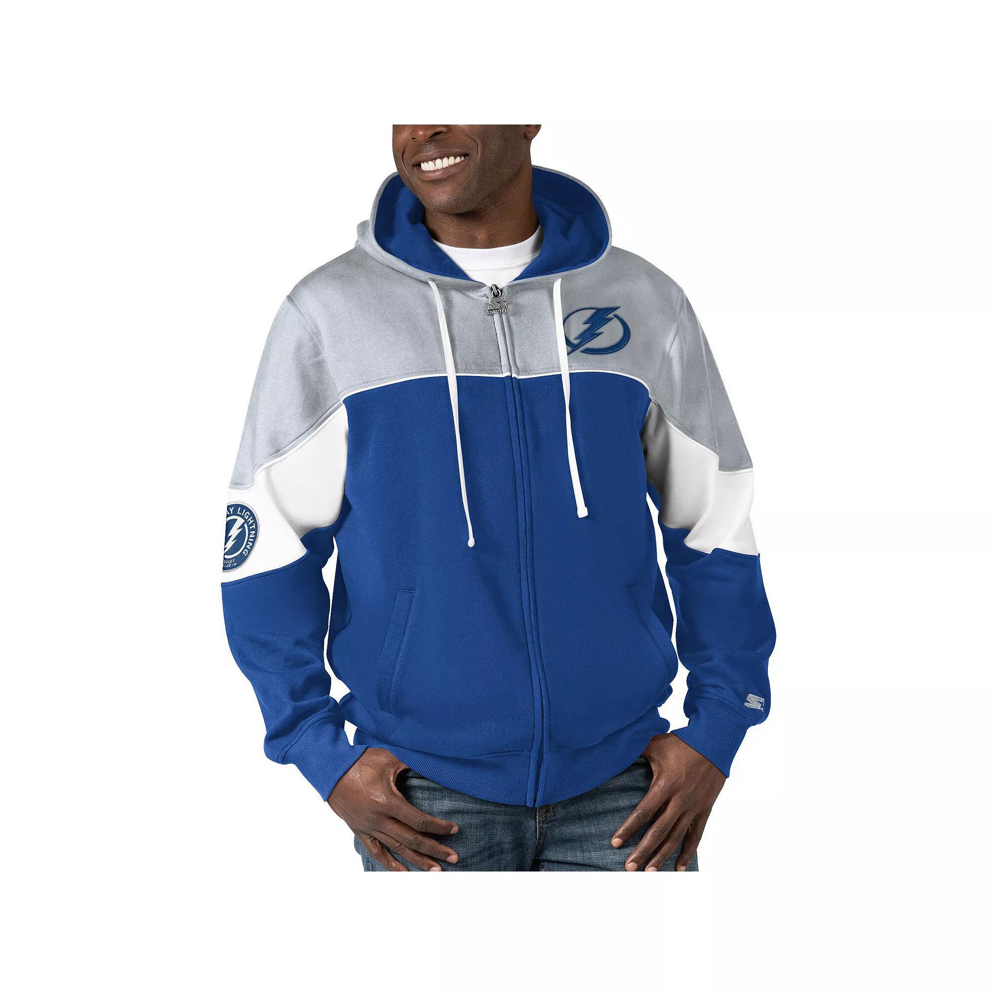 Men's Starter  Blue/Gray Tampa Bay Lightning Power Forward Full-Zip Hoodie, Size: XL, Lgh Blue Product Image