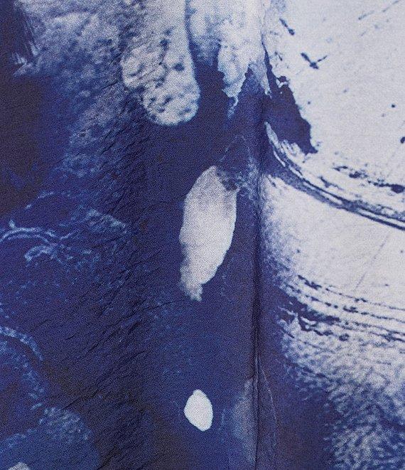 Ali Miles Woven Abstract Print Wire Collar 3/4 Sleeve Hi-Low Hem Button Front Tunic Product Image