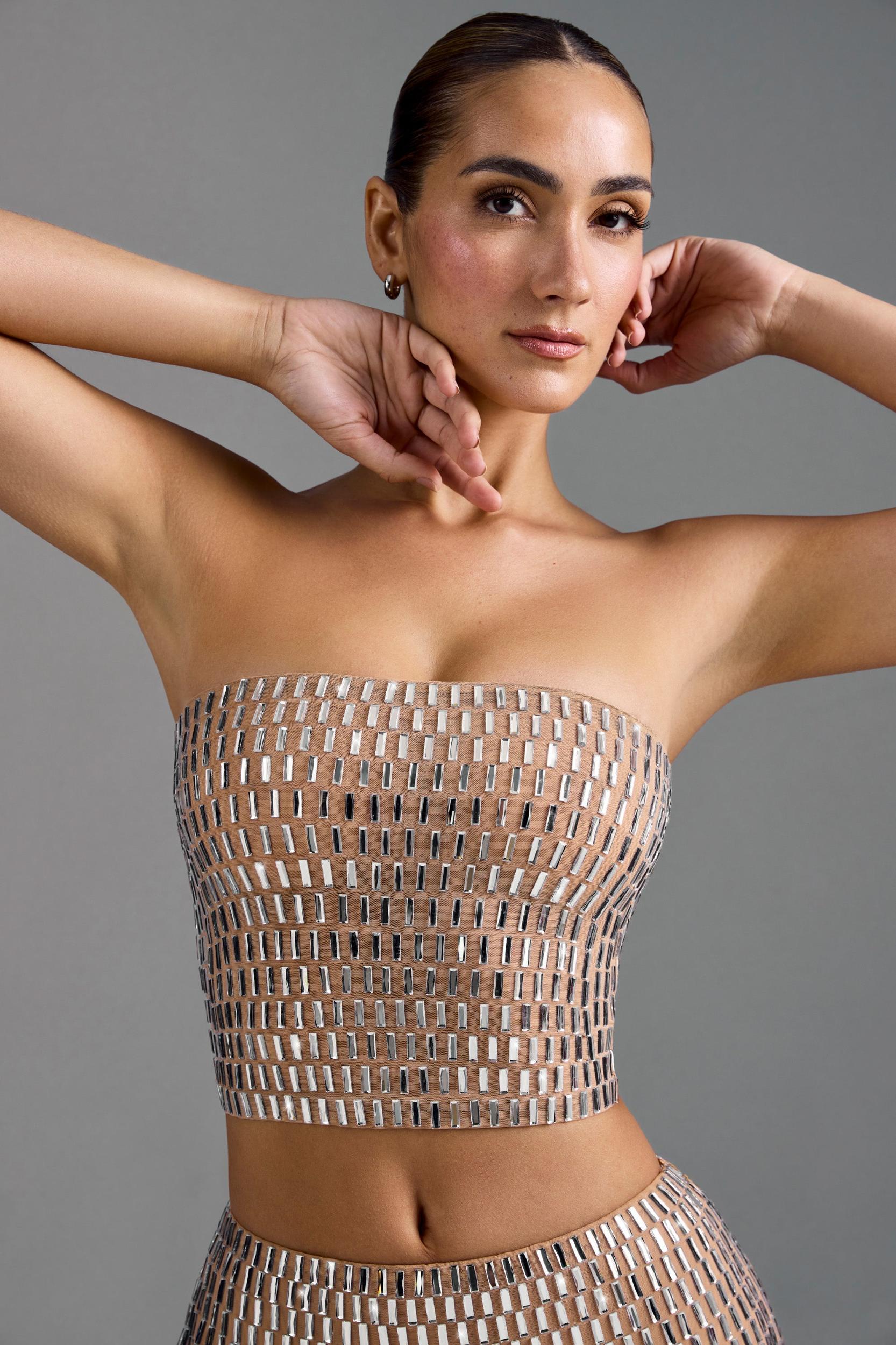 Embellished Bandeau Top in Almond Product Image