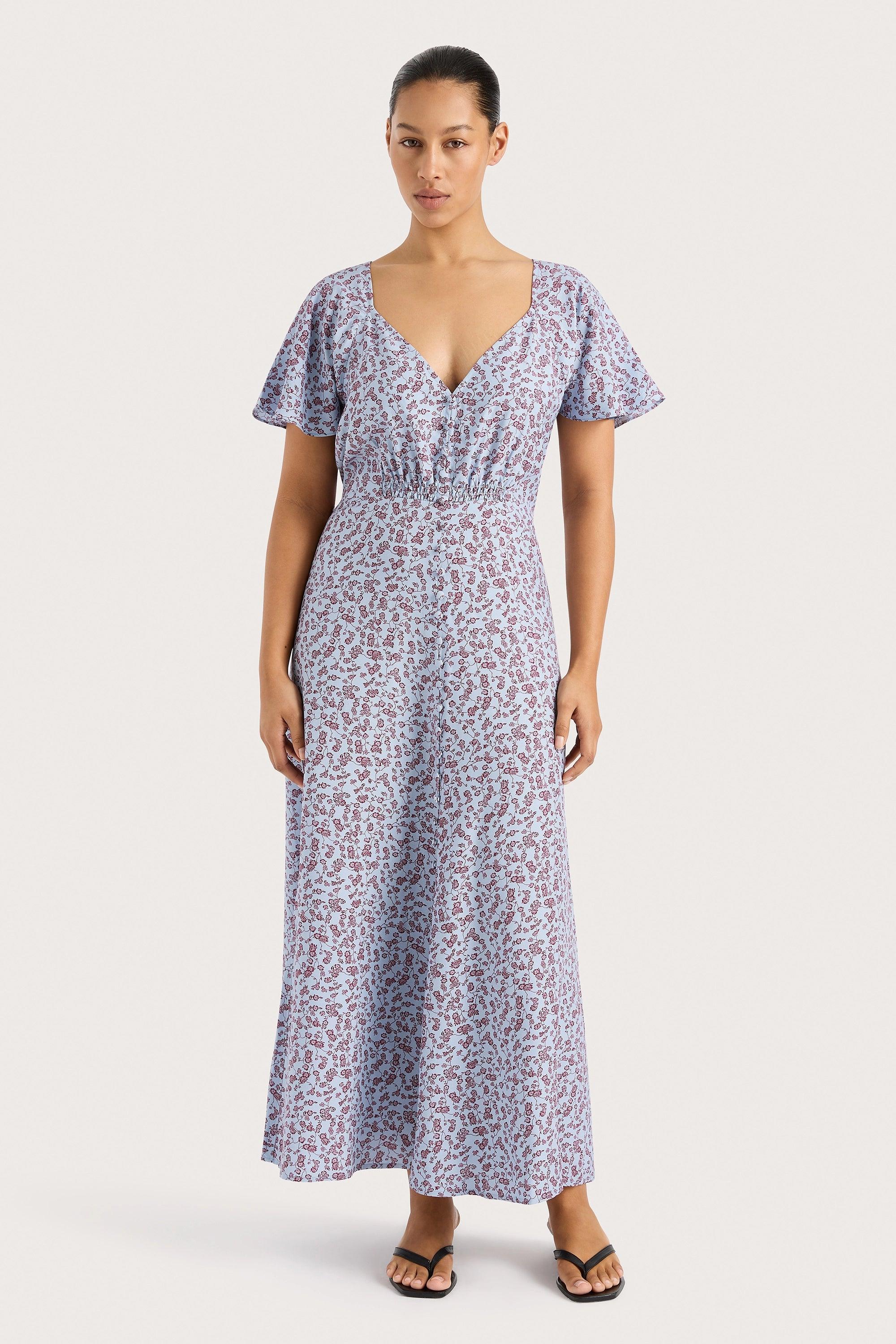 Aurelia Midi Dress Amaryllis Floral Blue - Final Sale Product Image