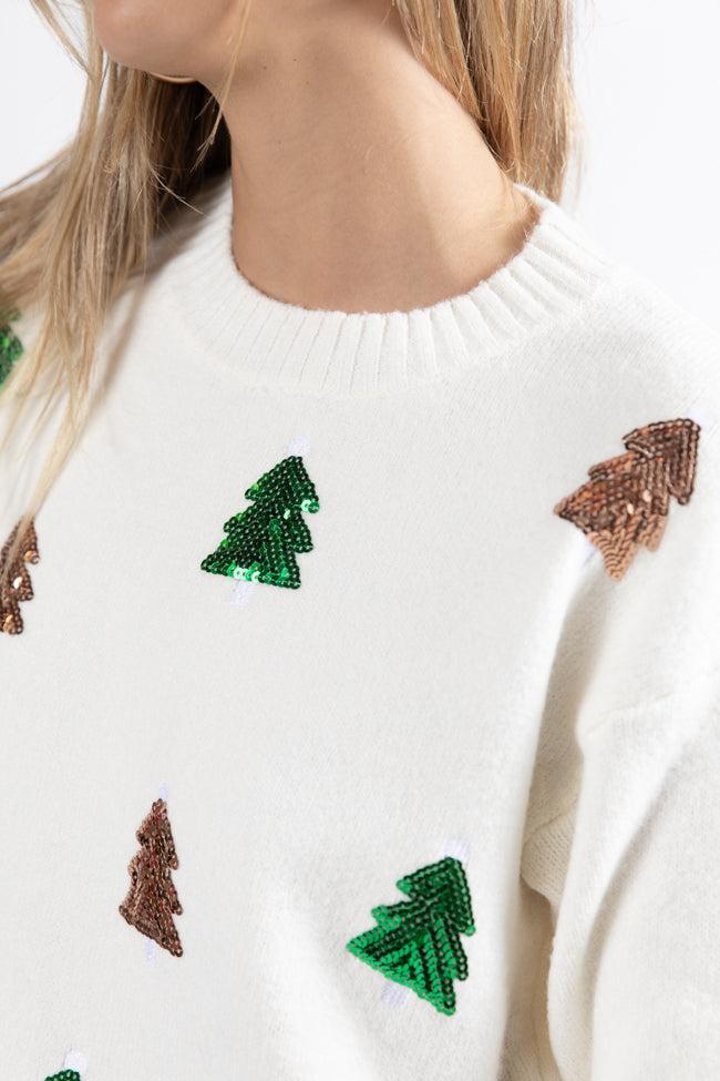 Twinkling Tree Ivory Sequin Tree Patch Sweater Macy Blackwell X Pink Lily FINAL SALE Product Image