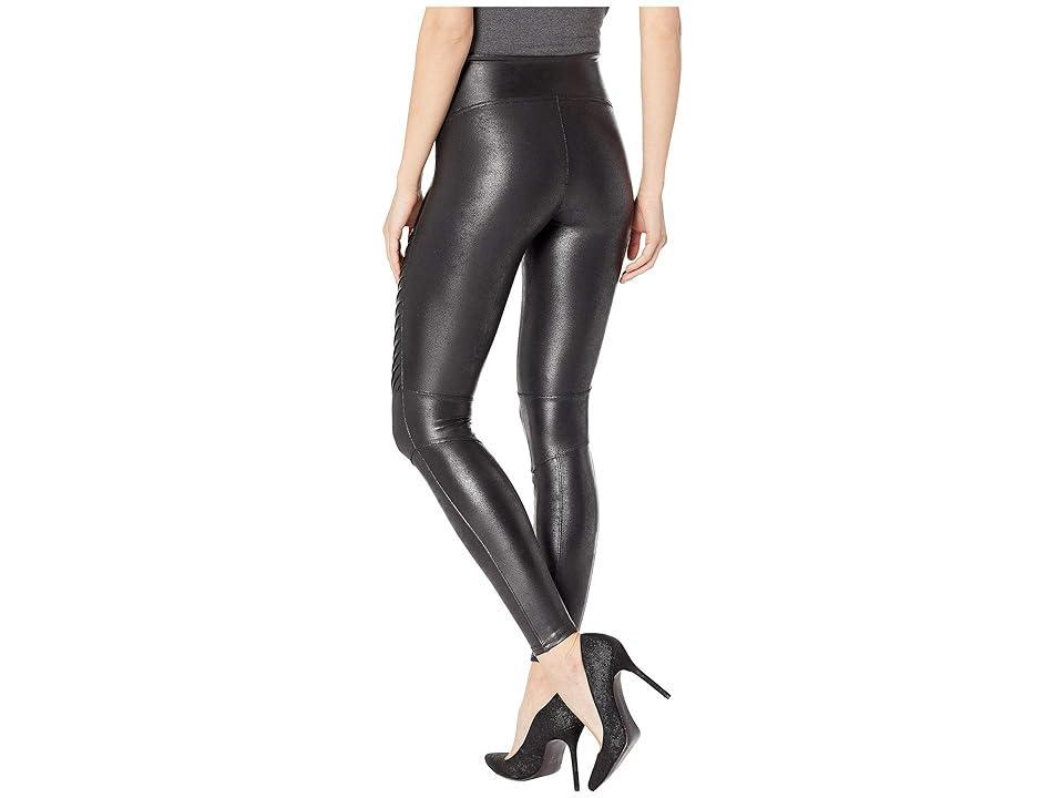 Spanx Petite leather look biker leggings in black Product Image