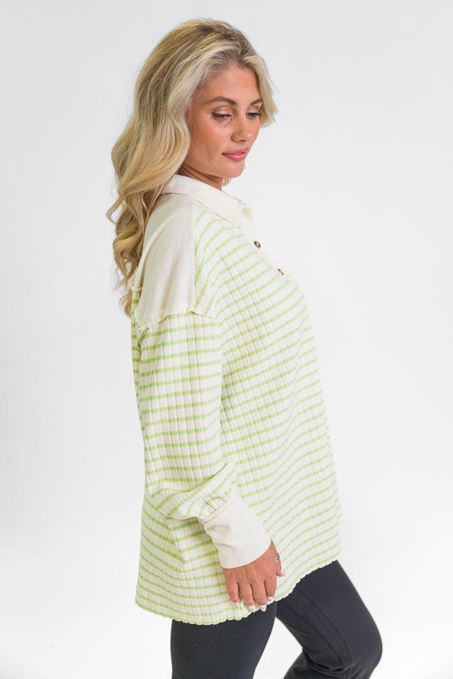 This Is The Life Lime Striped Collared Henley Oversized Knit Top FINAL SALE Product Image