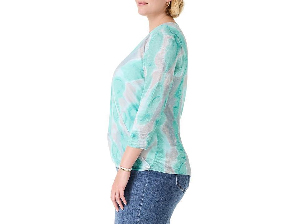 NIC+ZOE Plus Size Watercolor Waves 4-Way Cardigan (Aqua Multi) Women's Sweater Product Image