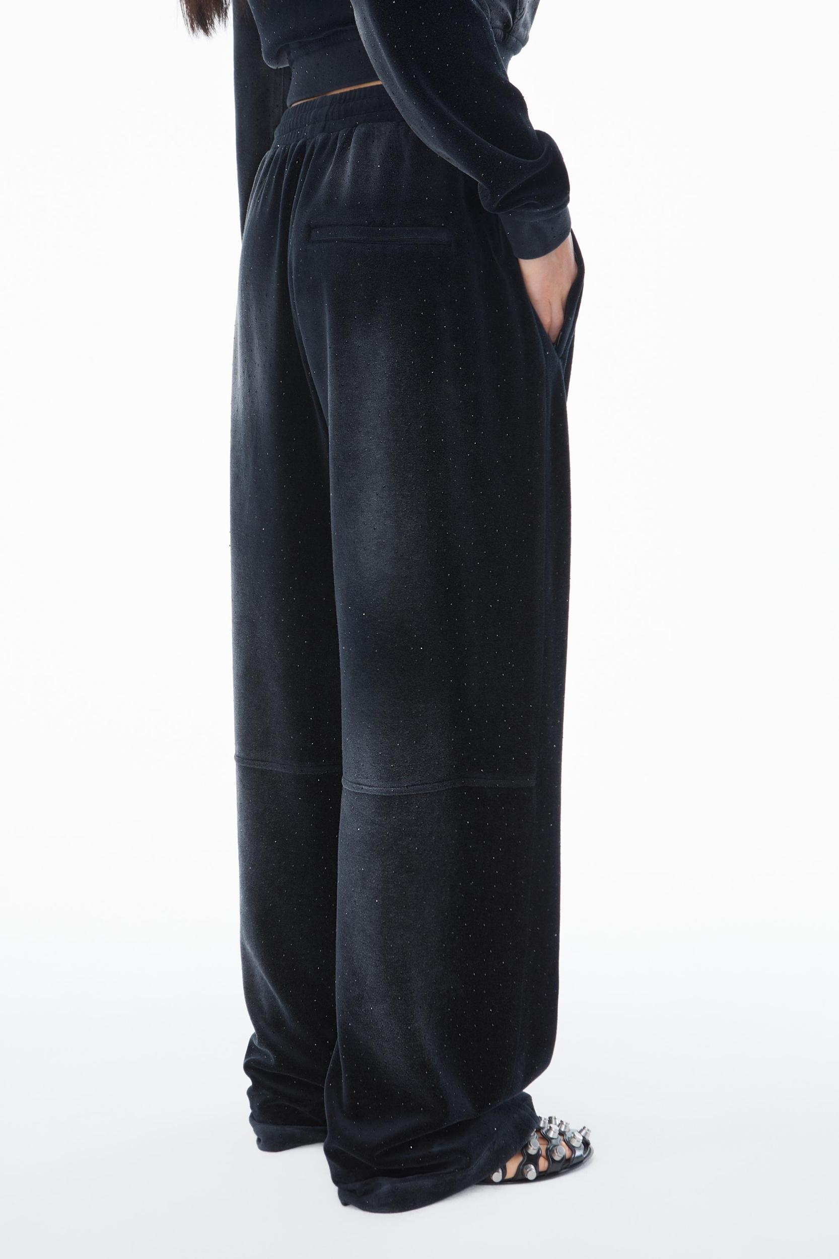 Sweatpant With Clear Bead Hotfix In Crushed Velour Product Image