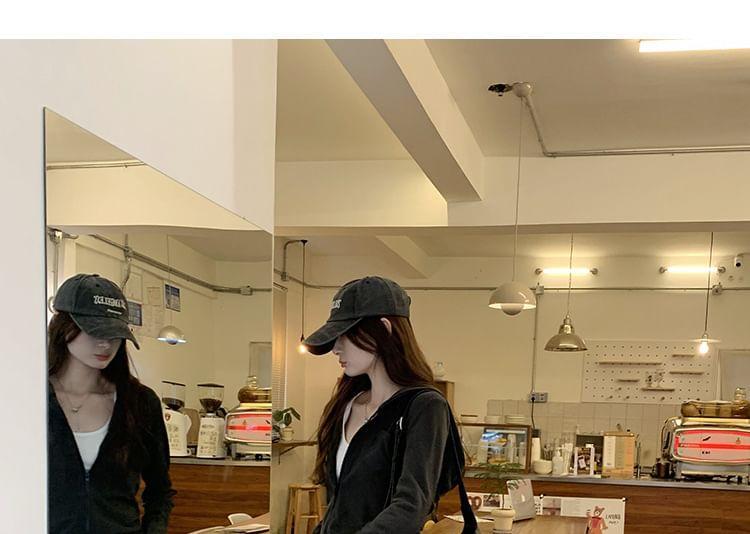 Plain Zip-Up Crop Hoodie Product Image