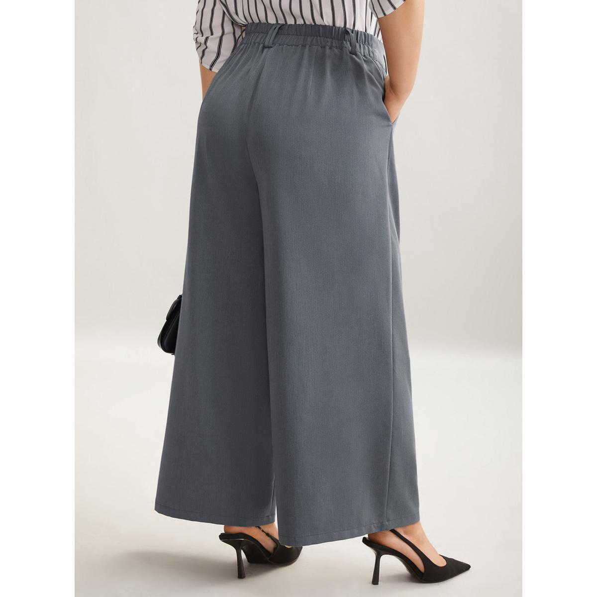 Plus Size Heathered Stretchy Waist Wide-Leg Pants Women DimGray At the Office Wide Leg Mid Rise Work Pants BloomChic 12/L Product Image