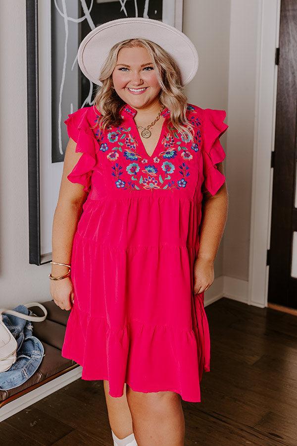 Hidden Bungalow Embroidered Dress In Hot Pink Curves Product Image