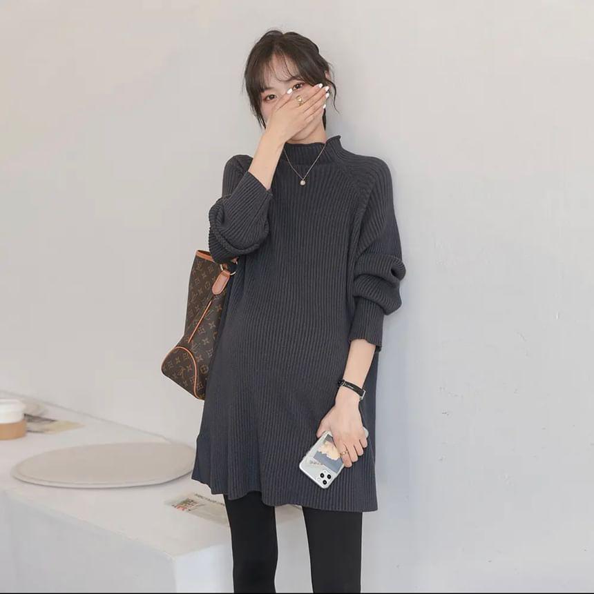 Maternity Turtleneck Long Sleeve Plain Oversized Sweater Product Image