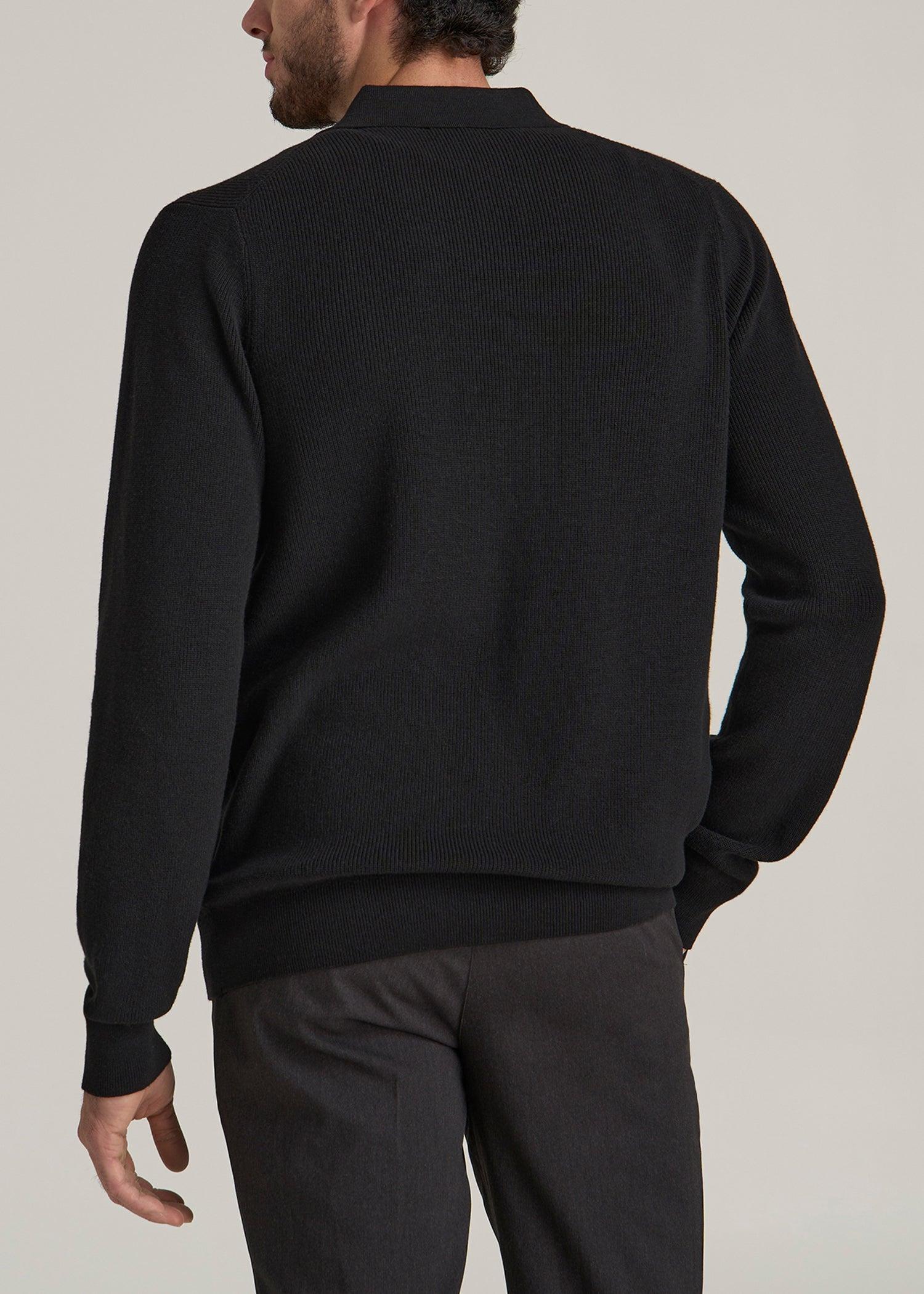 Sweater Polo Cardigan for Tall Men in Black Product Image