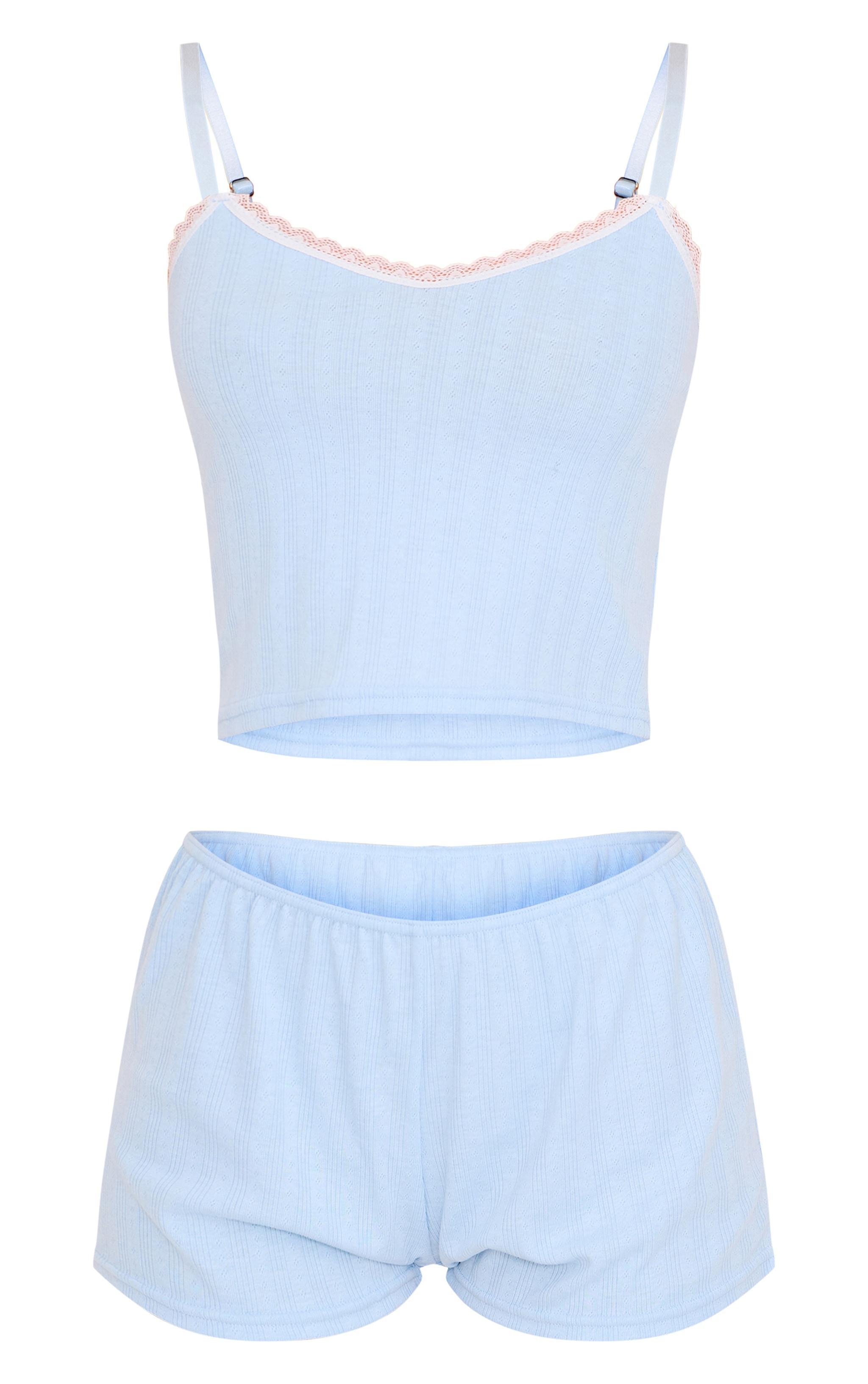 Blue Pointelle Cami And Short Set Product Image