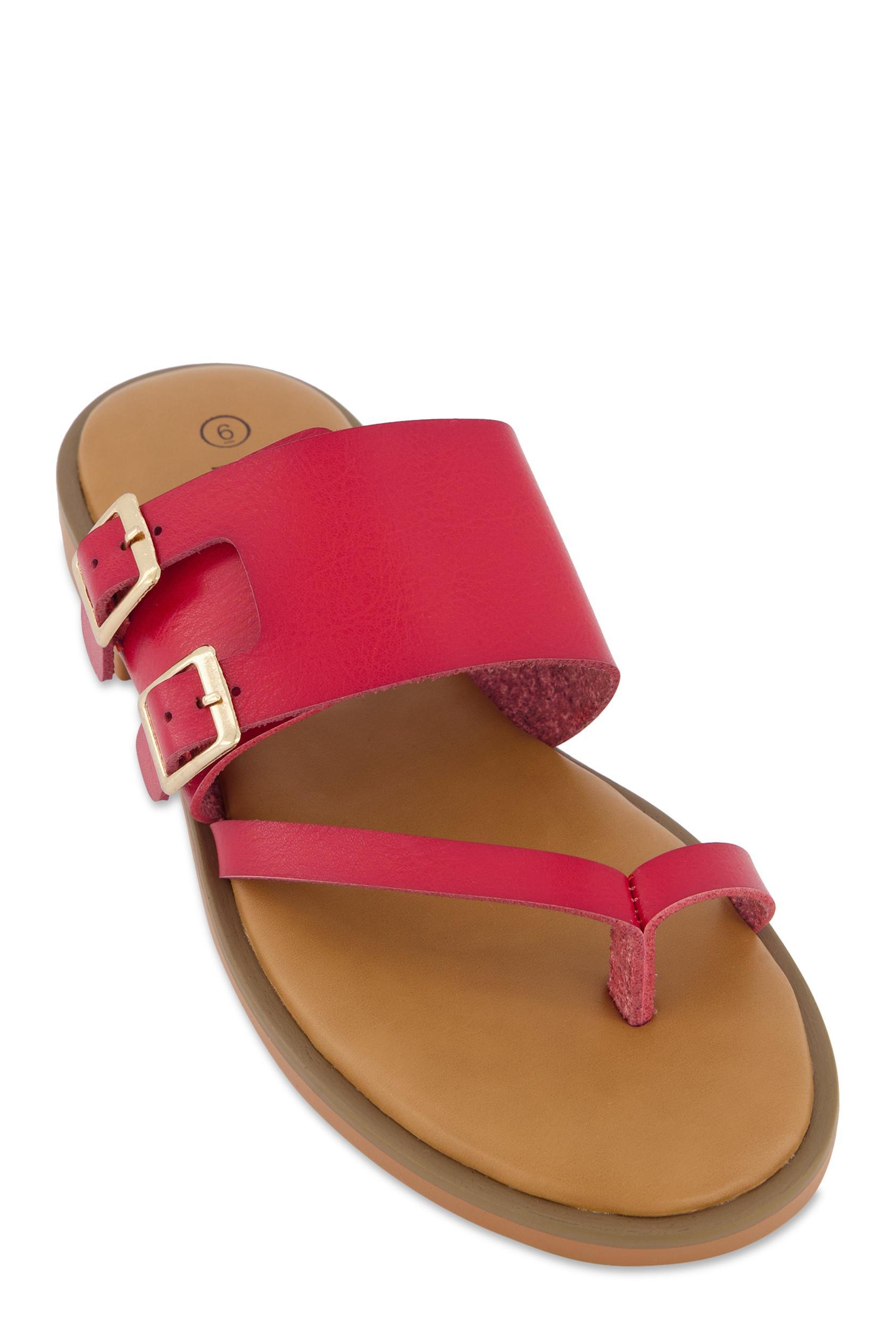 Womens Double Buckle Toe Loop Slide Sandals Product Image