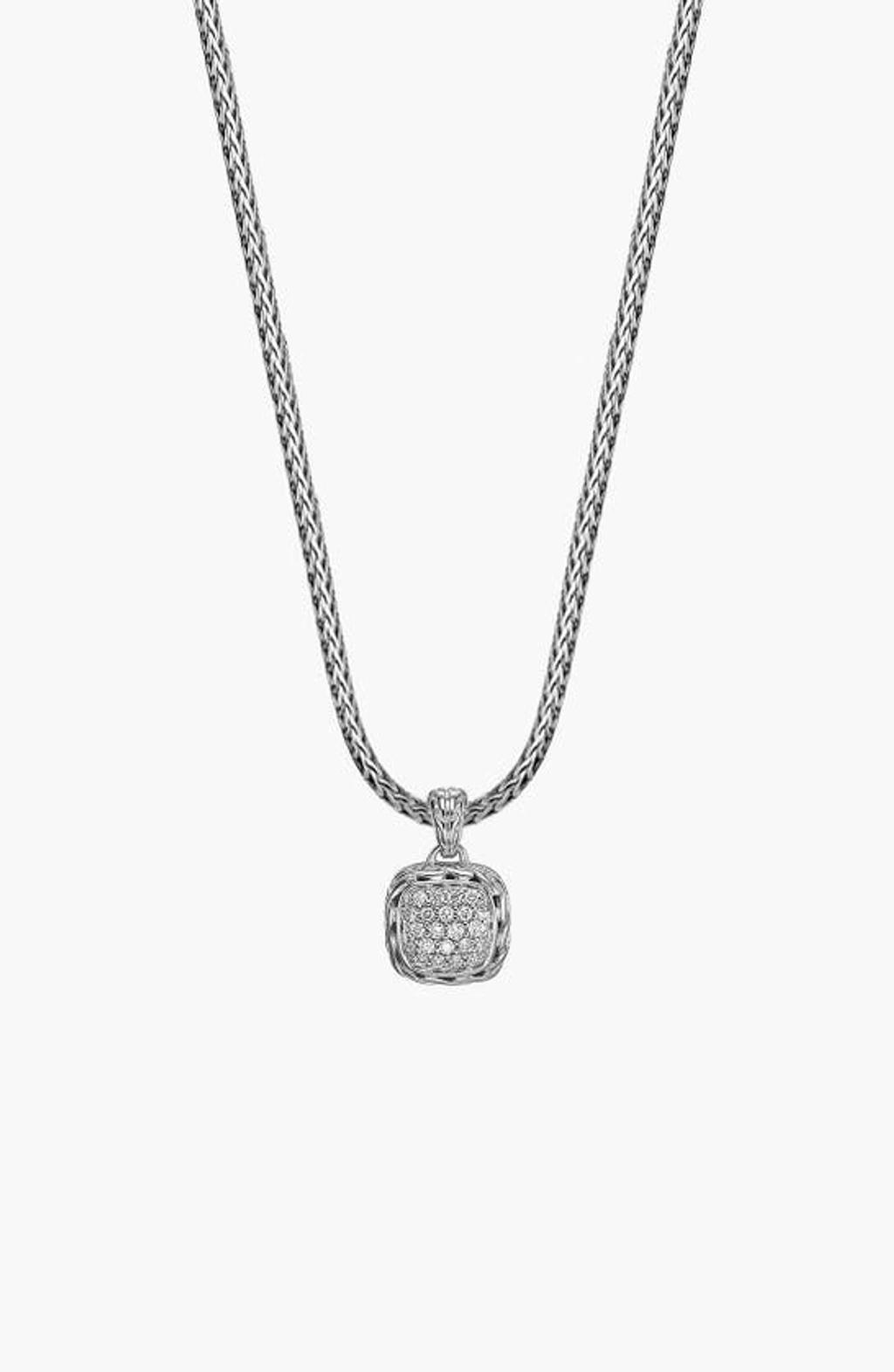 JOHN HARDY Sterling Silver Classic Diamond Pave Square Disc Pendant Necklace, 16-18 In White Diamond Product Image