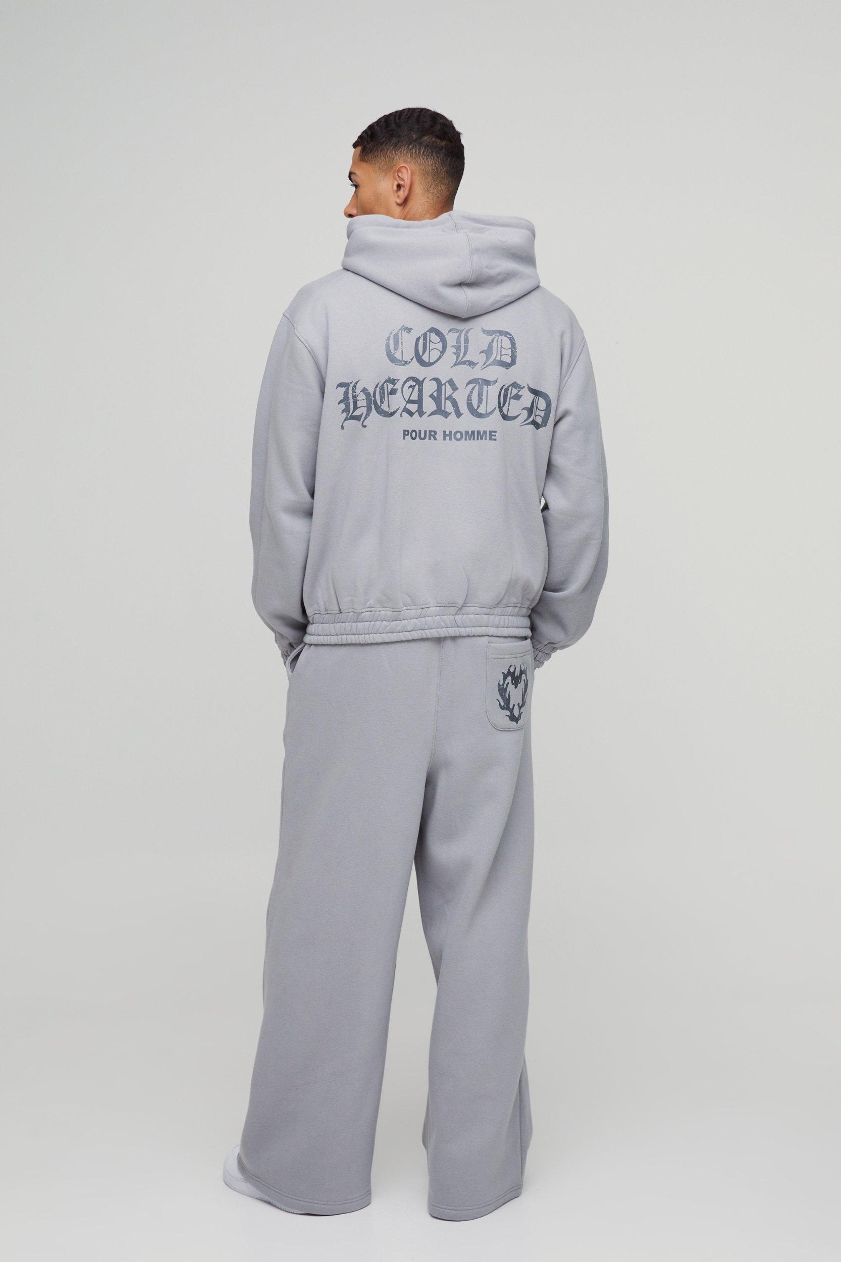 Oversized Boxy Heart Printed Twisted Drawcords Zip Through Hoodie | boohooMAN USA Product Image