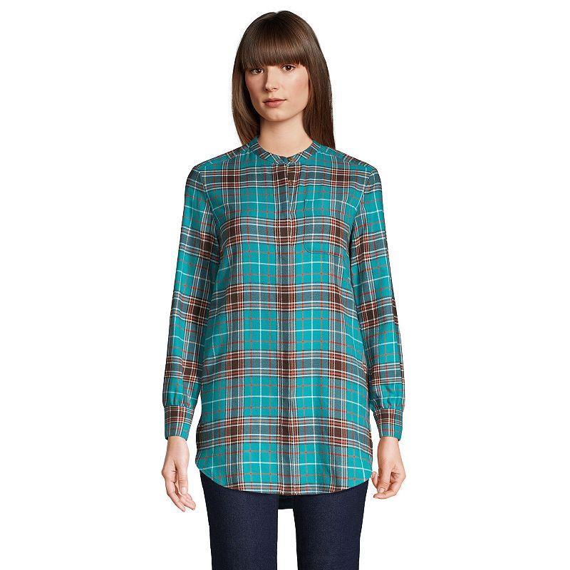 Womens Lands End Flannel A-Line Tunic Top Deep Blue Tartan Product Image