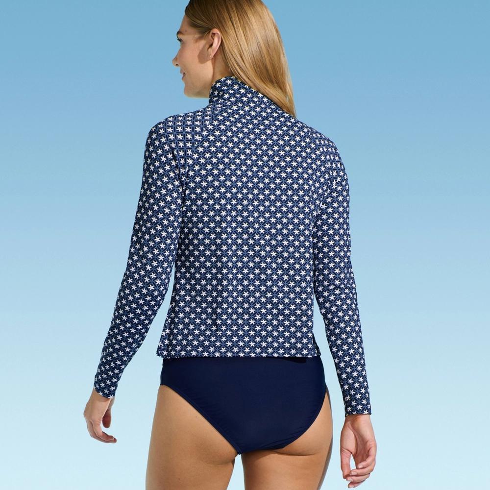 Lands End Womens Geo Print Quarter Zip Rash Guard - Navy Blue Product Image