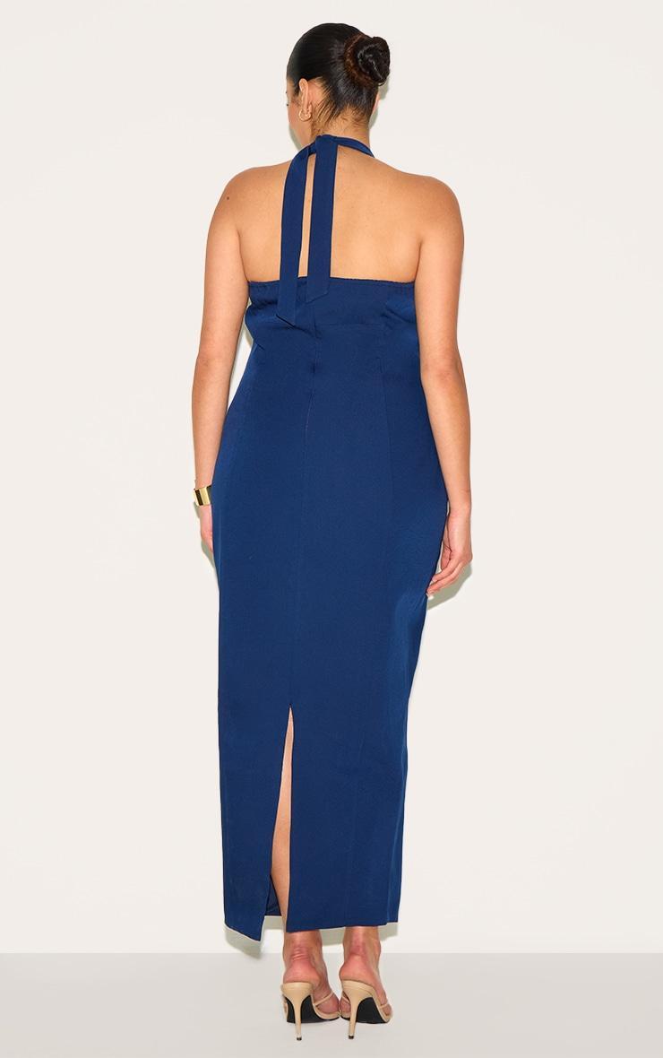 Plus Navy Woven Halter Button Maxi Dress Product Image