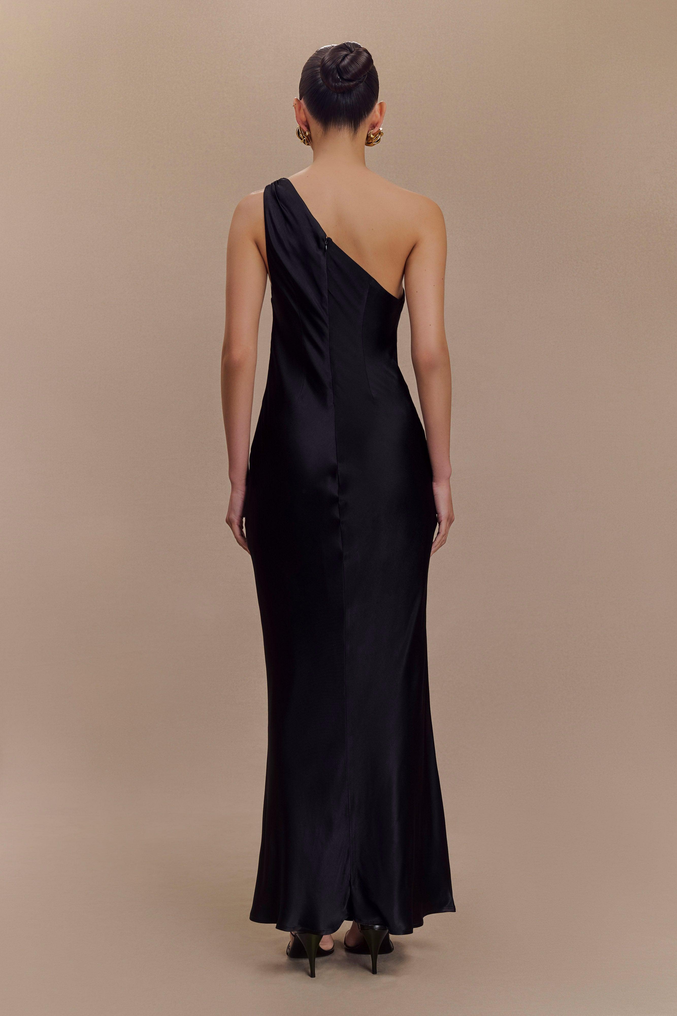 Camille One Shoulder Satin Maxi Dress - Black Product Image