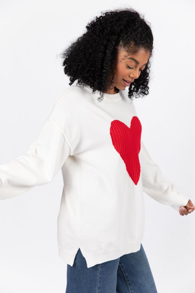 In My Heart Ivory and Red Cable Knit Heart Sweater FINAL SALE Product Image