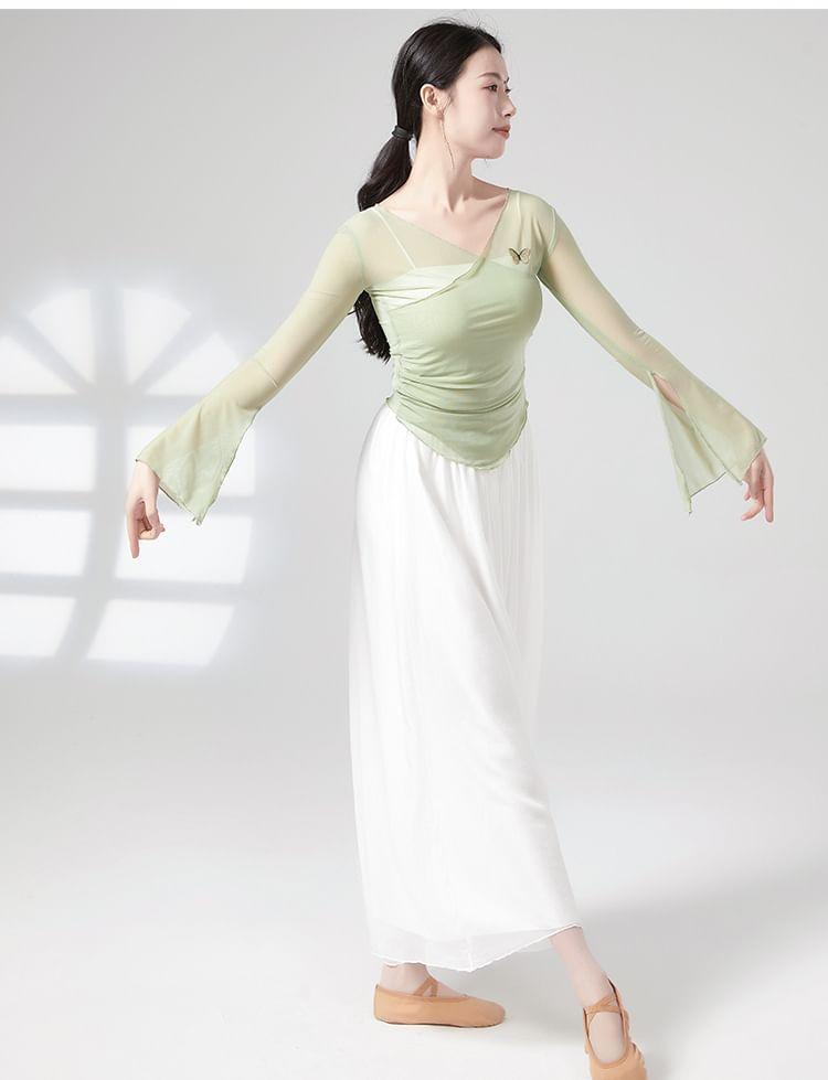 Flared-Sleeve Butterfly Embroidered Dance Top Product Image