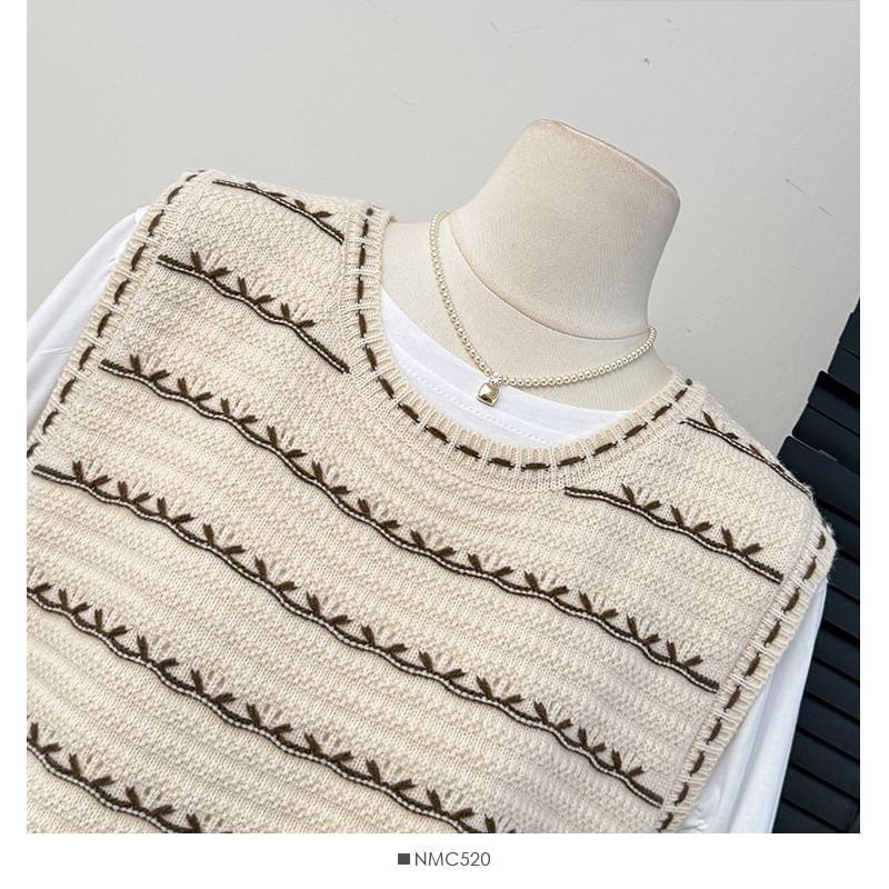 Set: Oversized Striped Knit Vest + Details Loose Blouse Product Image