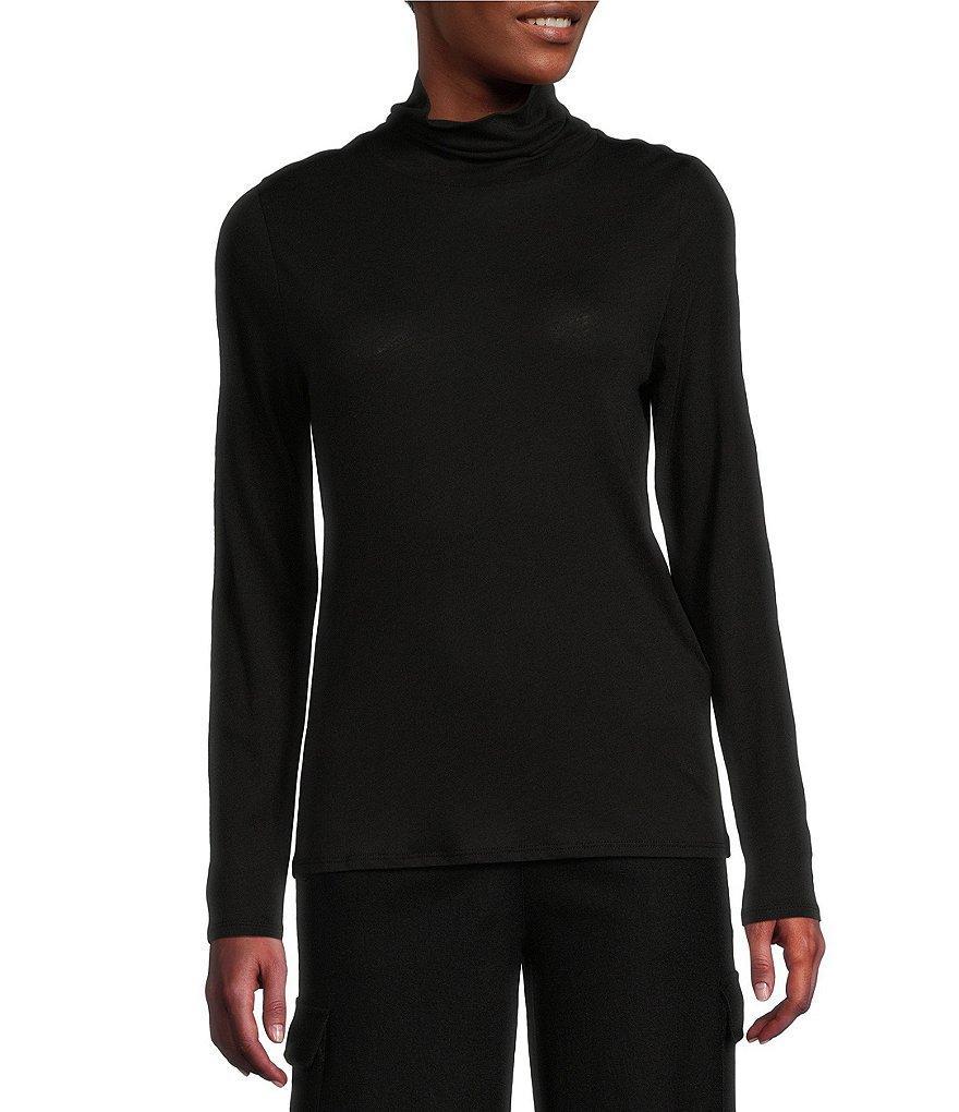 Eileen Fisher Organic Cotton Tencel™ Sheer Knit Turtleneck Long Sleeve Slim Top Product Image