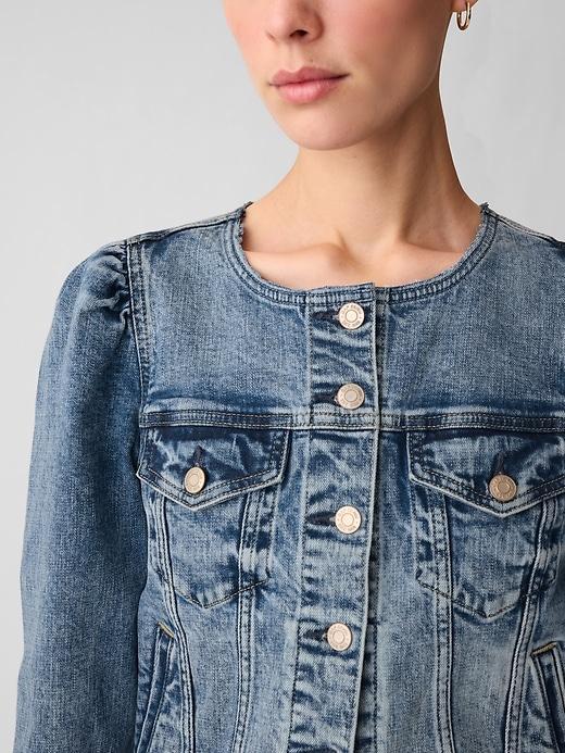 Collarless Cropped Icon Denim Jacket Product Image