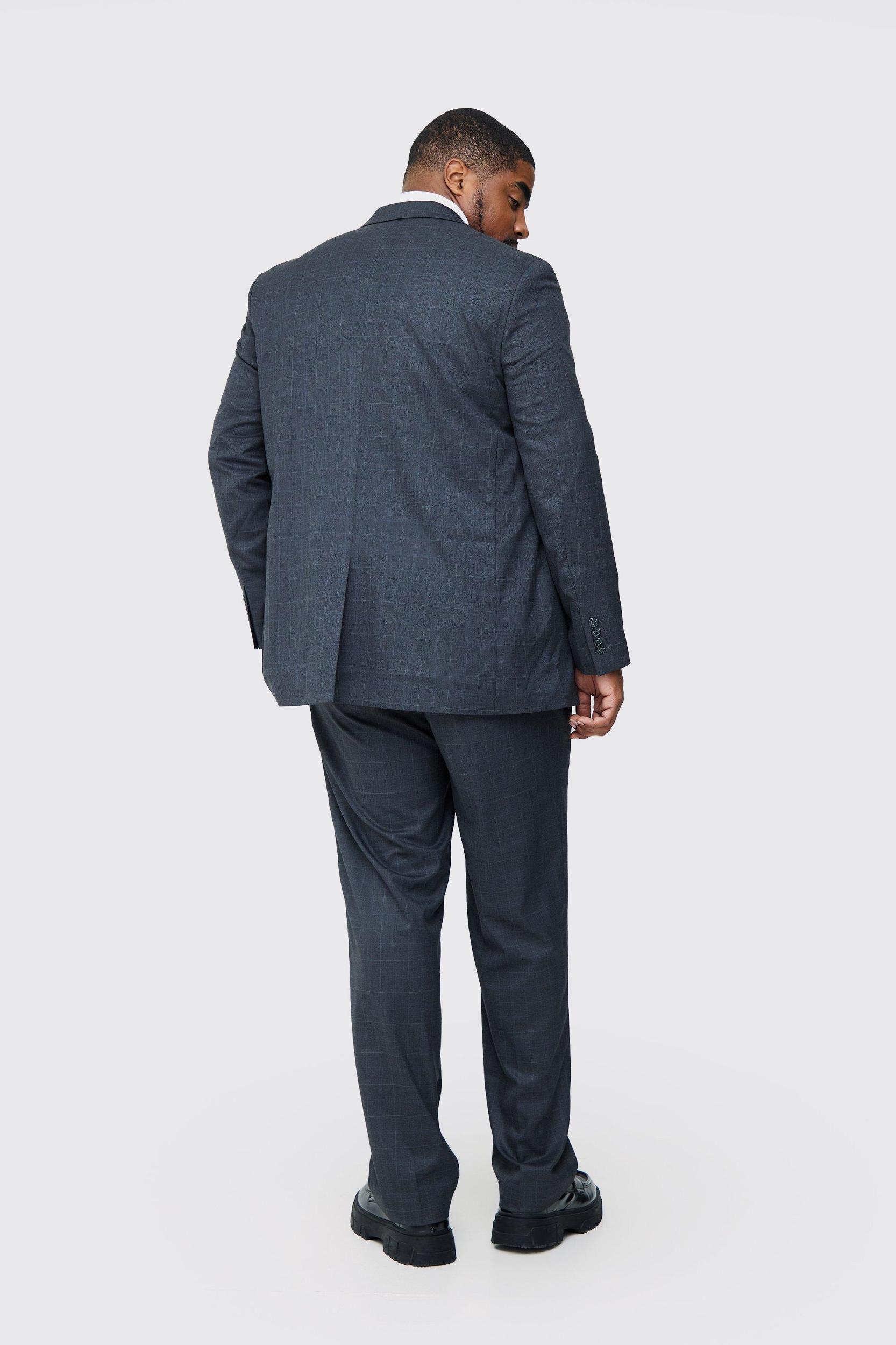 Plus Charcoal Plaid Regular Fit Suit Pants | boohooMAN USA Product Image