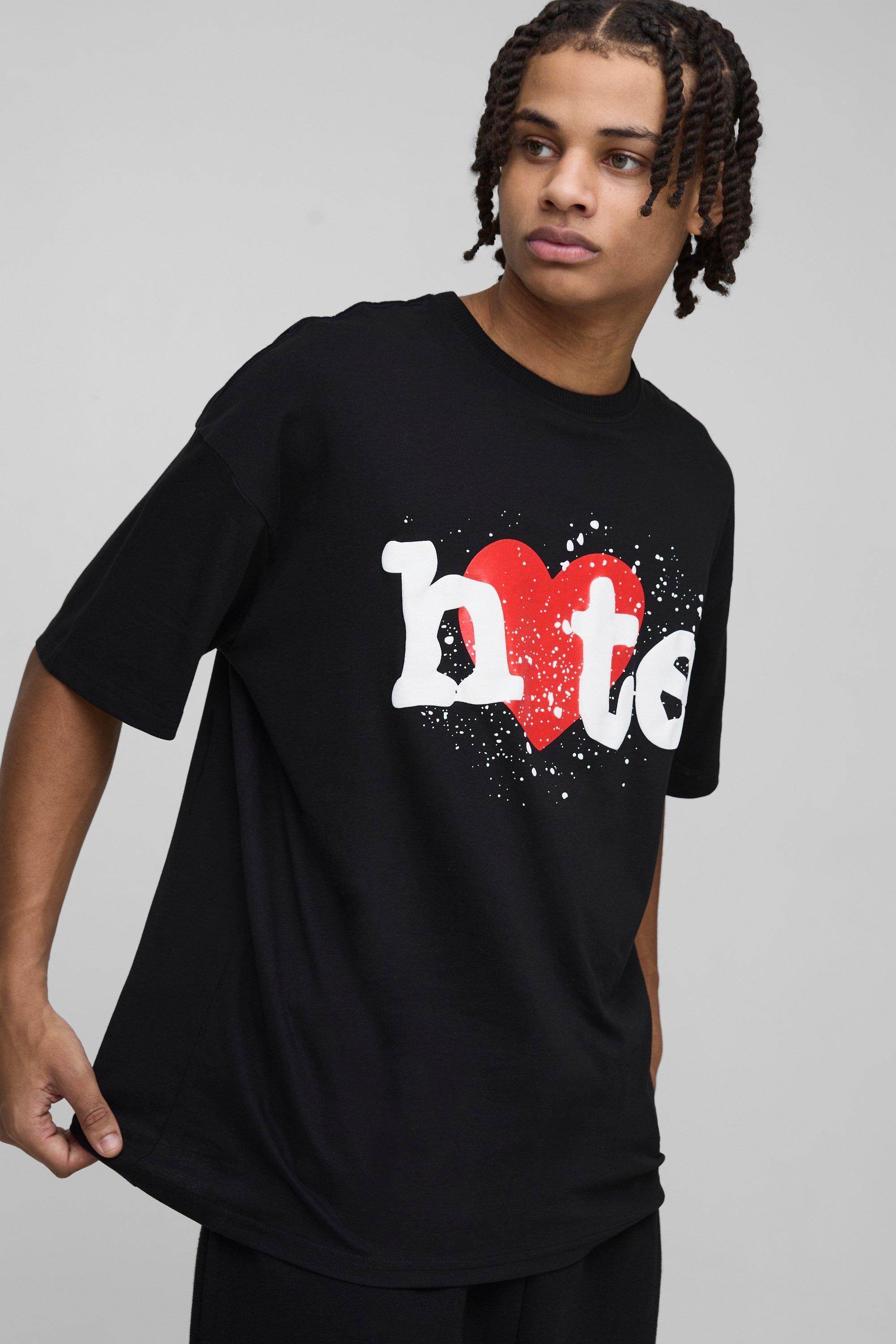 Oversized Hate Heart Puff Print Graphic T-Shirt | boohooMAN USA Product Image