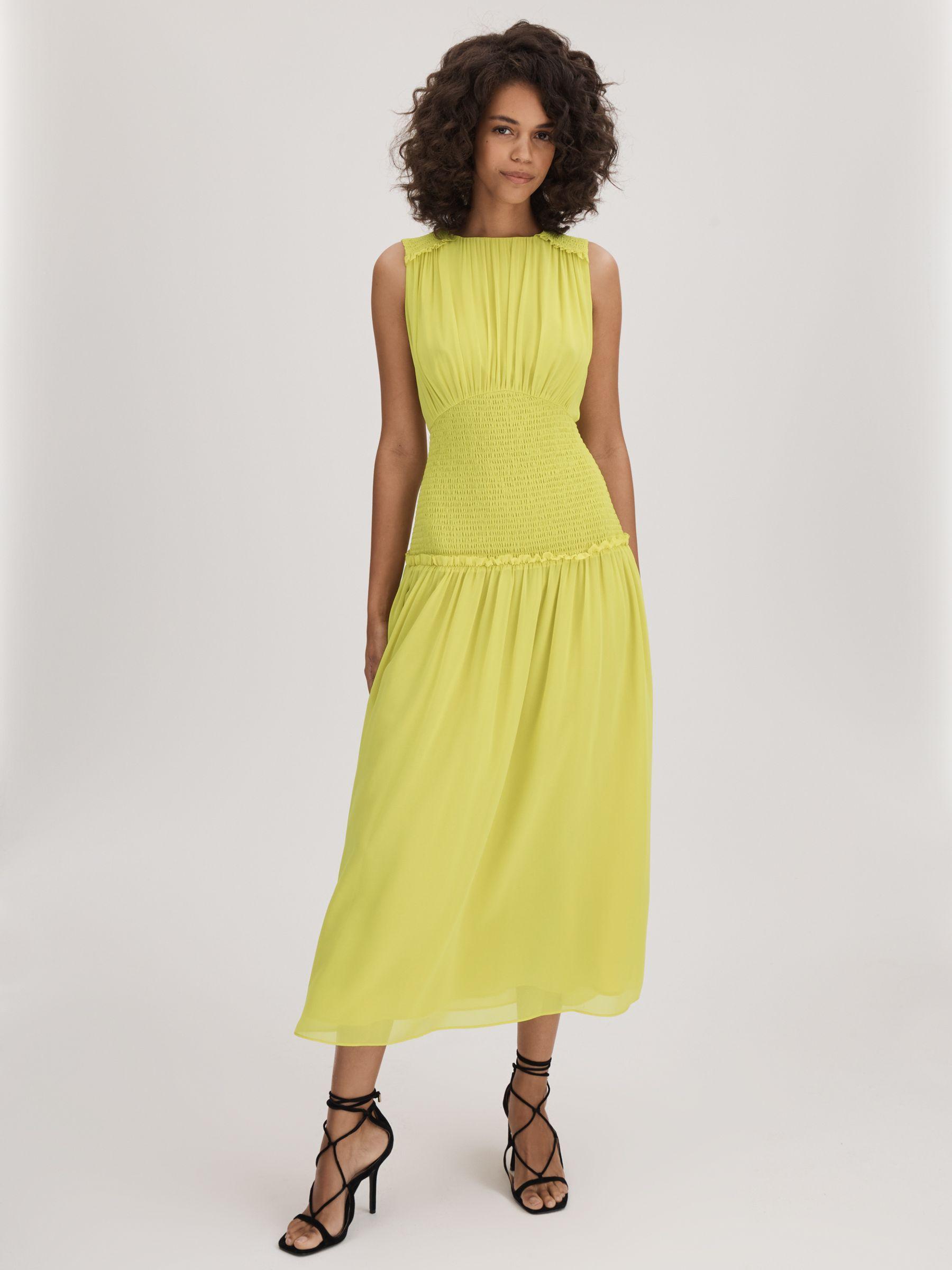 Florere Smocked Waist Midi Dress in Lime Product Image