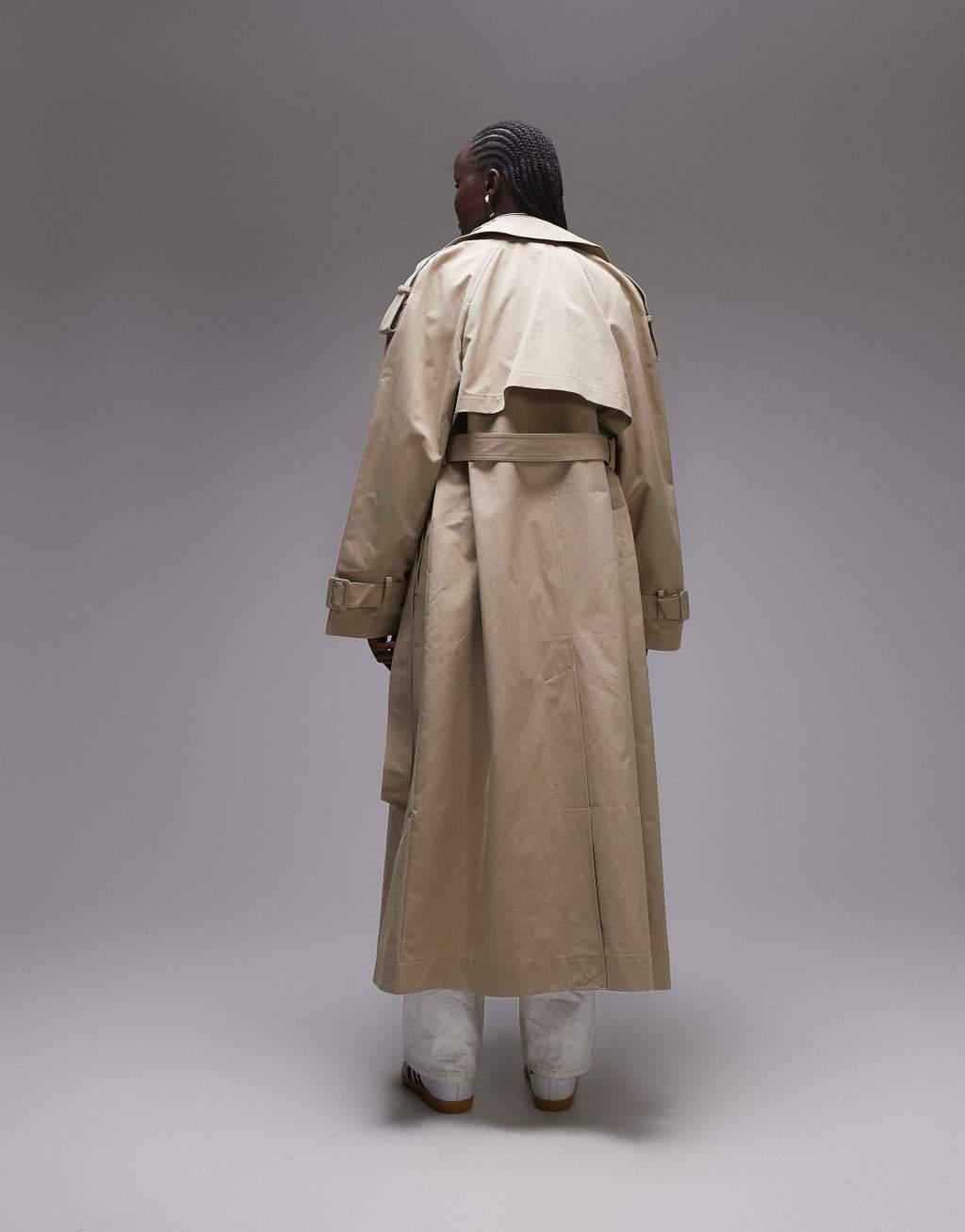 Topshop minimal trench coat in taupe Product Image