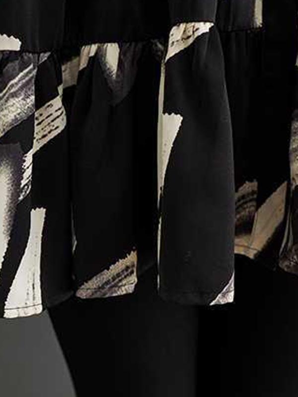 Long Sleeves Loose Pleated Printed Split-Joint Lapel Blouses Product Image