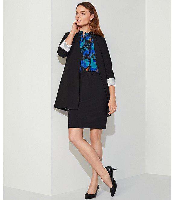 Calvin Klein Petite Size Contrast Lining V-Neck Long Roll Sleeve Open Front Jacket Product Image