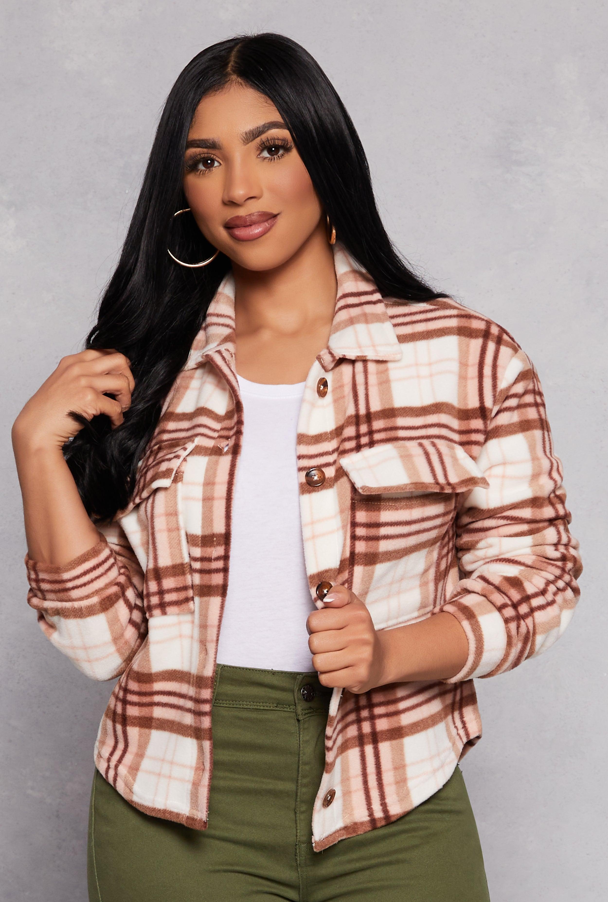 Womens Fleece Plaid Button Front Shacket Product Image