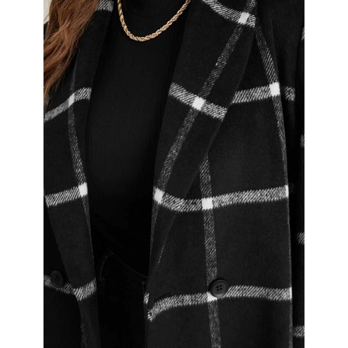 Plus Size Plaid Lapel Collar Belted Pocket Coat Women Black Elegant Belted Ladies Dailywear Winter Coats BloomChic 10/M Product Image