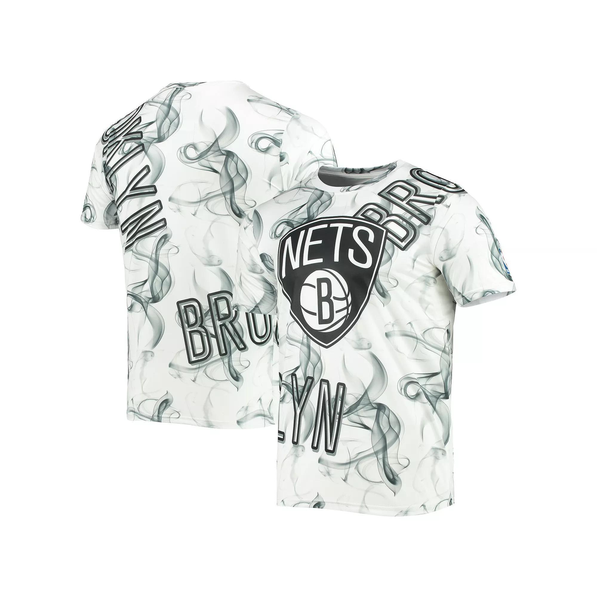 Men's FISLL White/Black Brooklyn Nets Asymmetric Bold Smoke T-Shirt,  Product Image