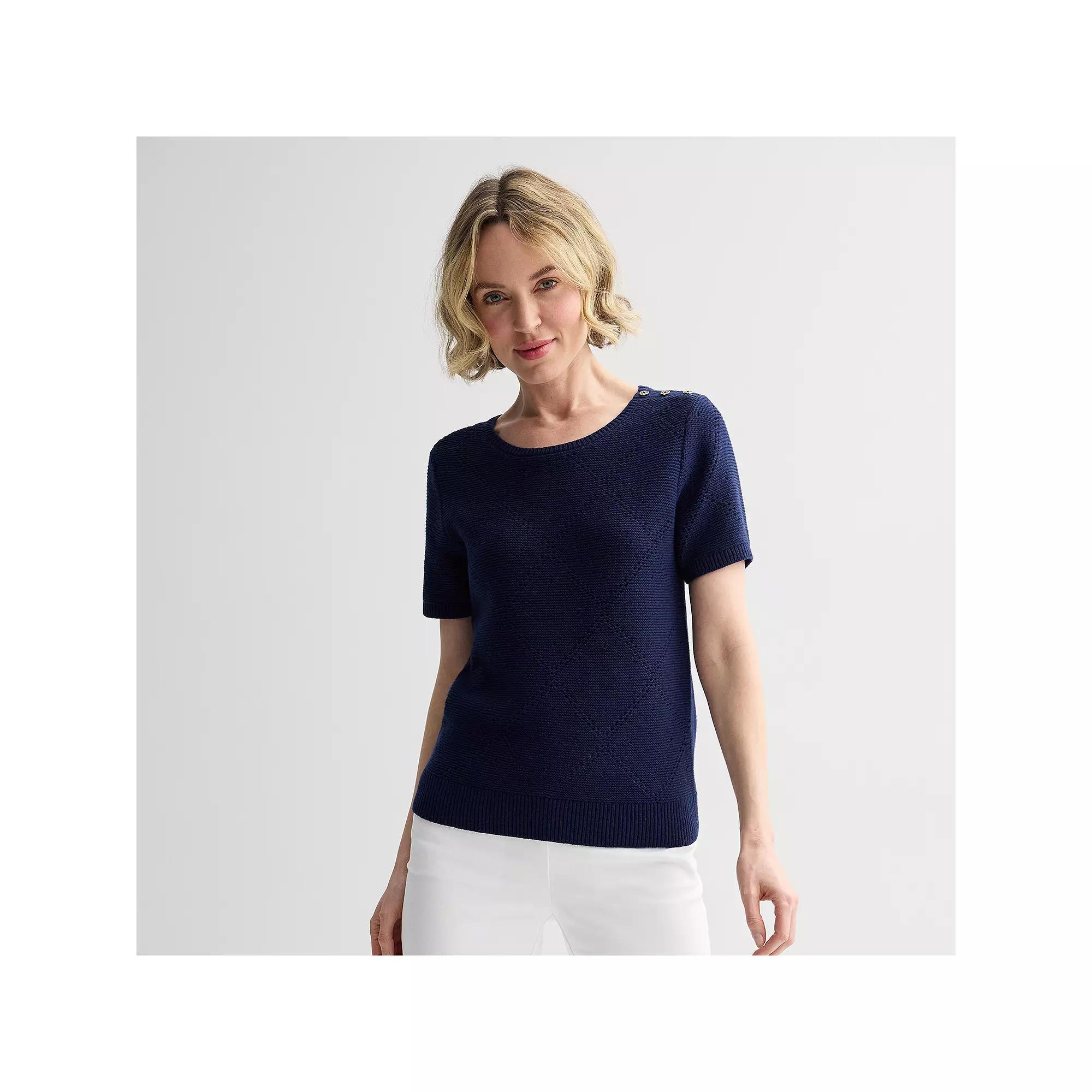 Women's Croft & Barrow® Diamond Button Short Sleeve Sweater, Size: Large, Blue Product Image