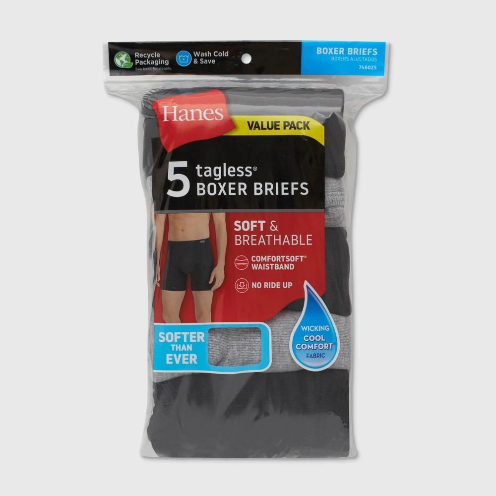 Hanes Men's Comfort Soft Waistband Boxer Briefs 5pk - Black/Gray L: Tagless, Breathable, Moisture Wicking, Machine Washable Product Image