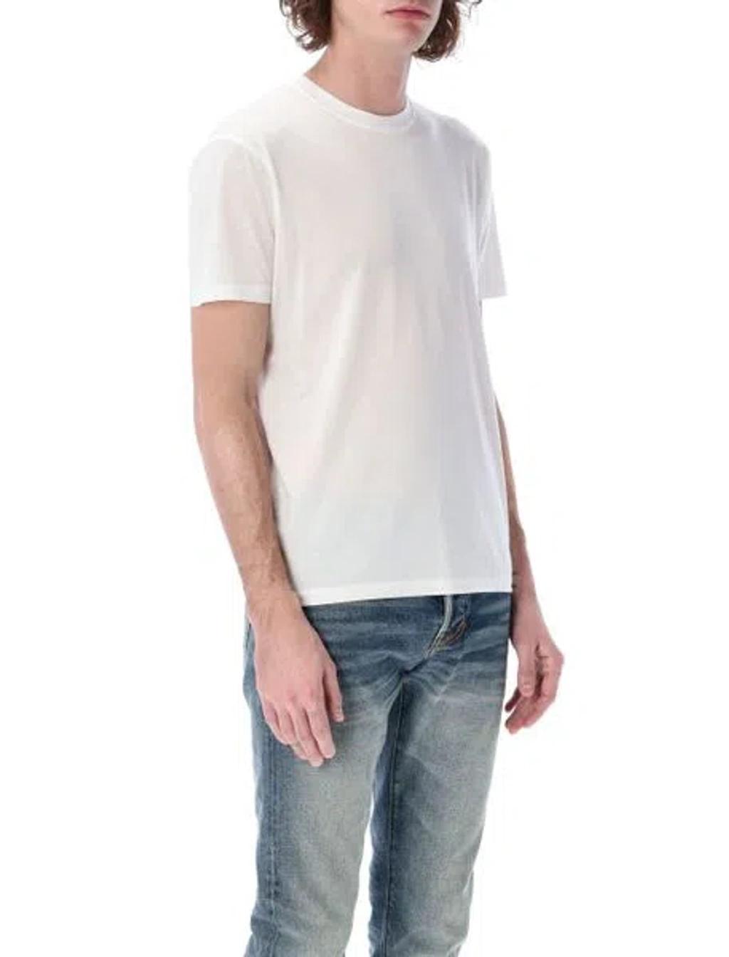 TOM FORD Placed Rib Slim-fit Lyocell And Cotton-blend T-shirt In Neutrals Product Image